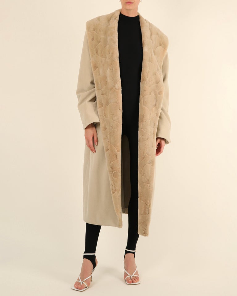 Louis Féraud vintage beige fur oversized cashmere wool angora long