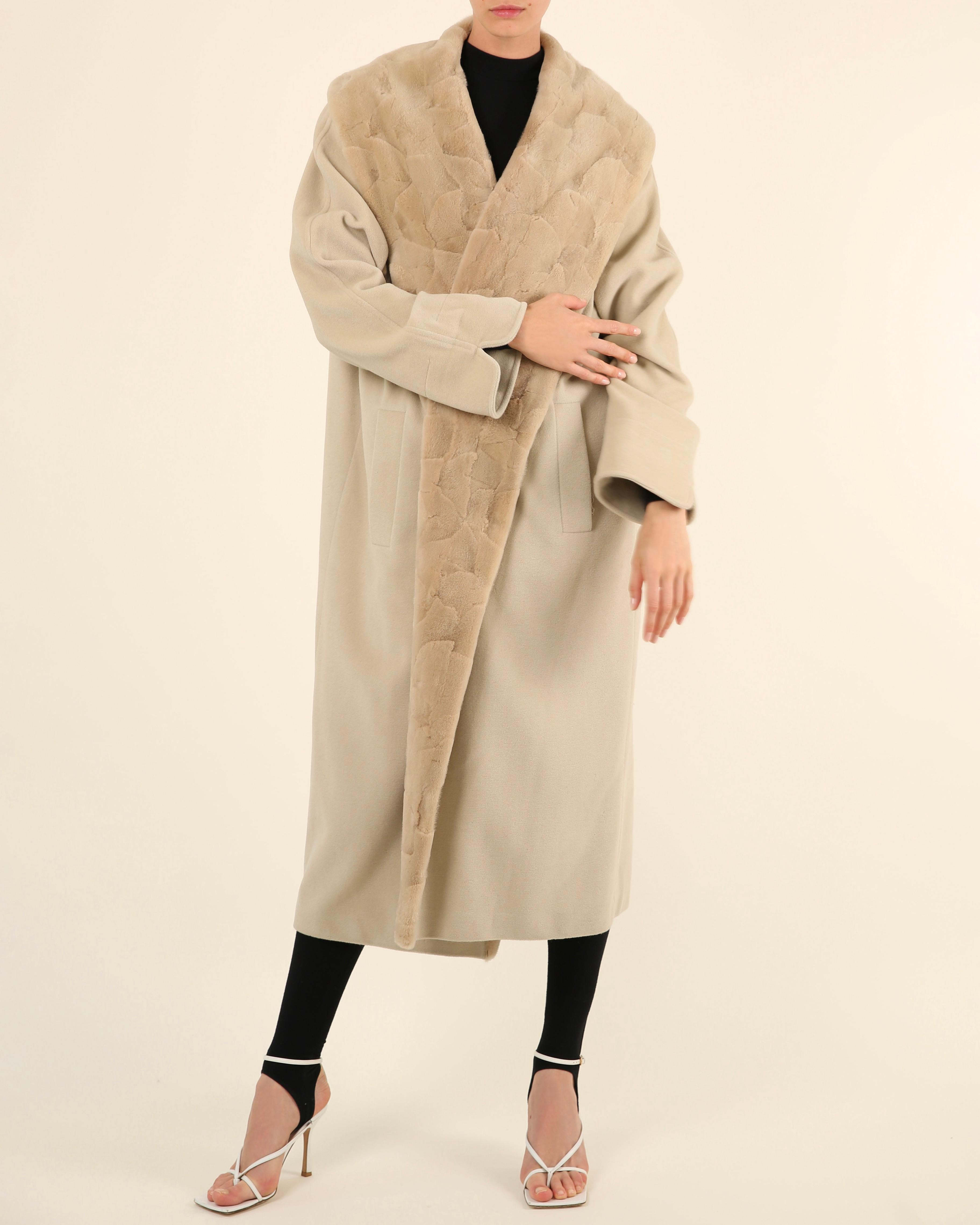 Louis Féraud vintage beige fur oversized cashmere wool angora long maxi coat For Sale 5
