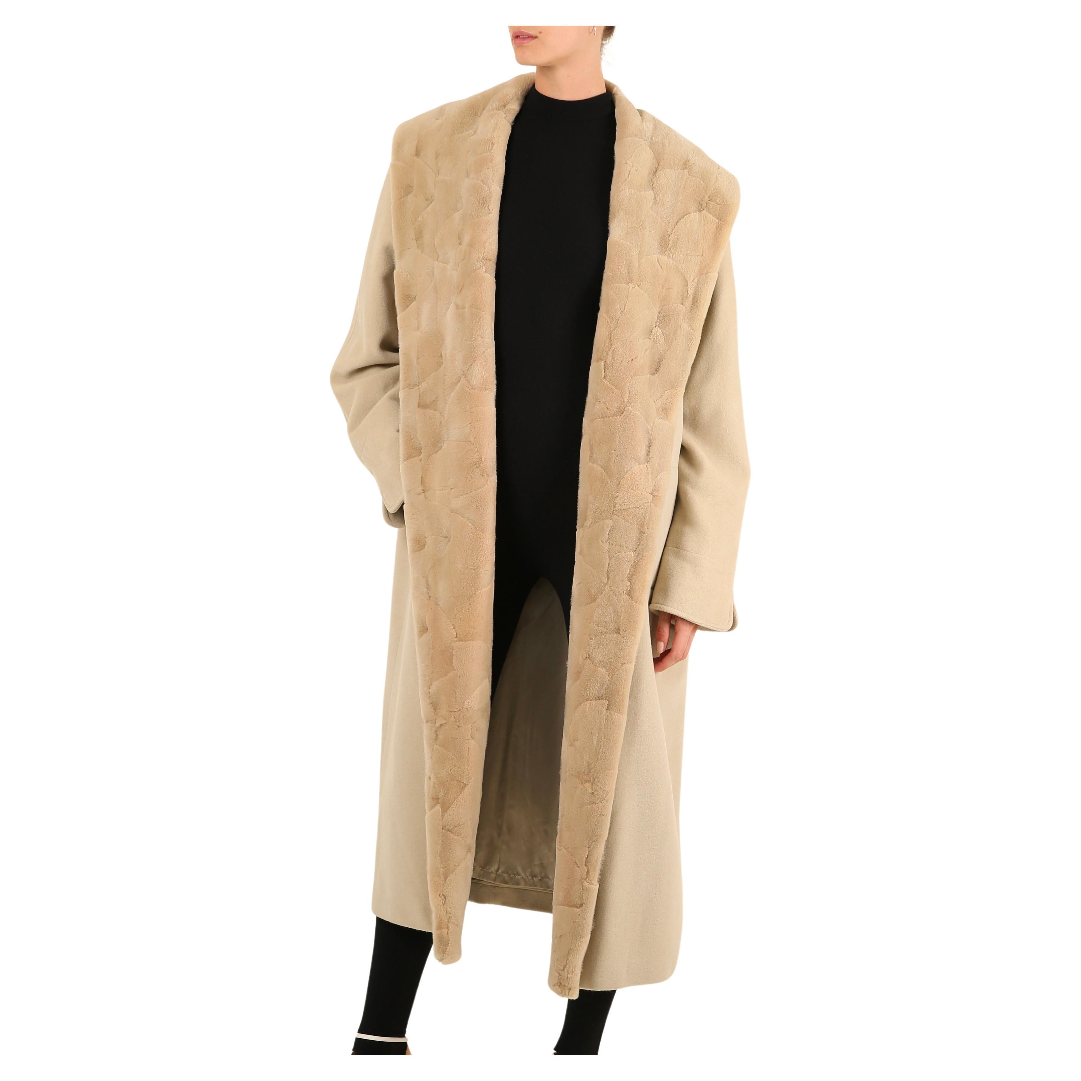 Louis Féraud vintage beige fur oversized cashmere wool angora long maxi coat For Sale