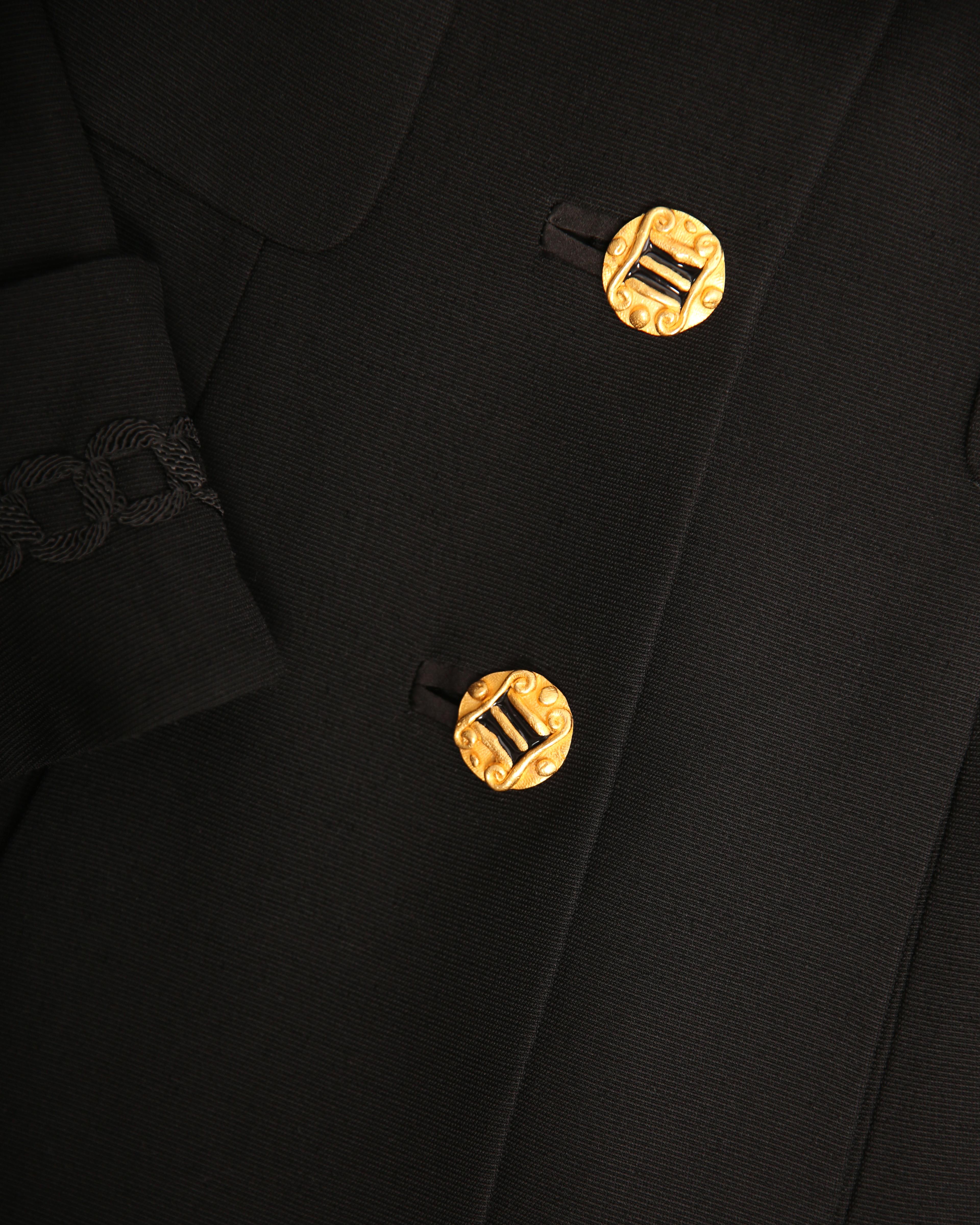 Louis Feraud vintage black gold button oversized braided blazer jacket 2