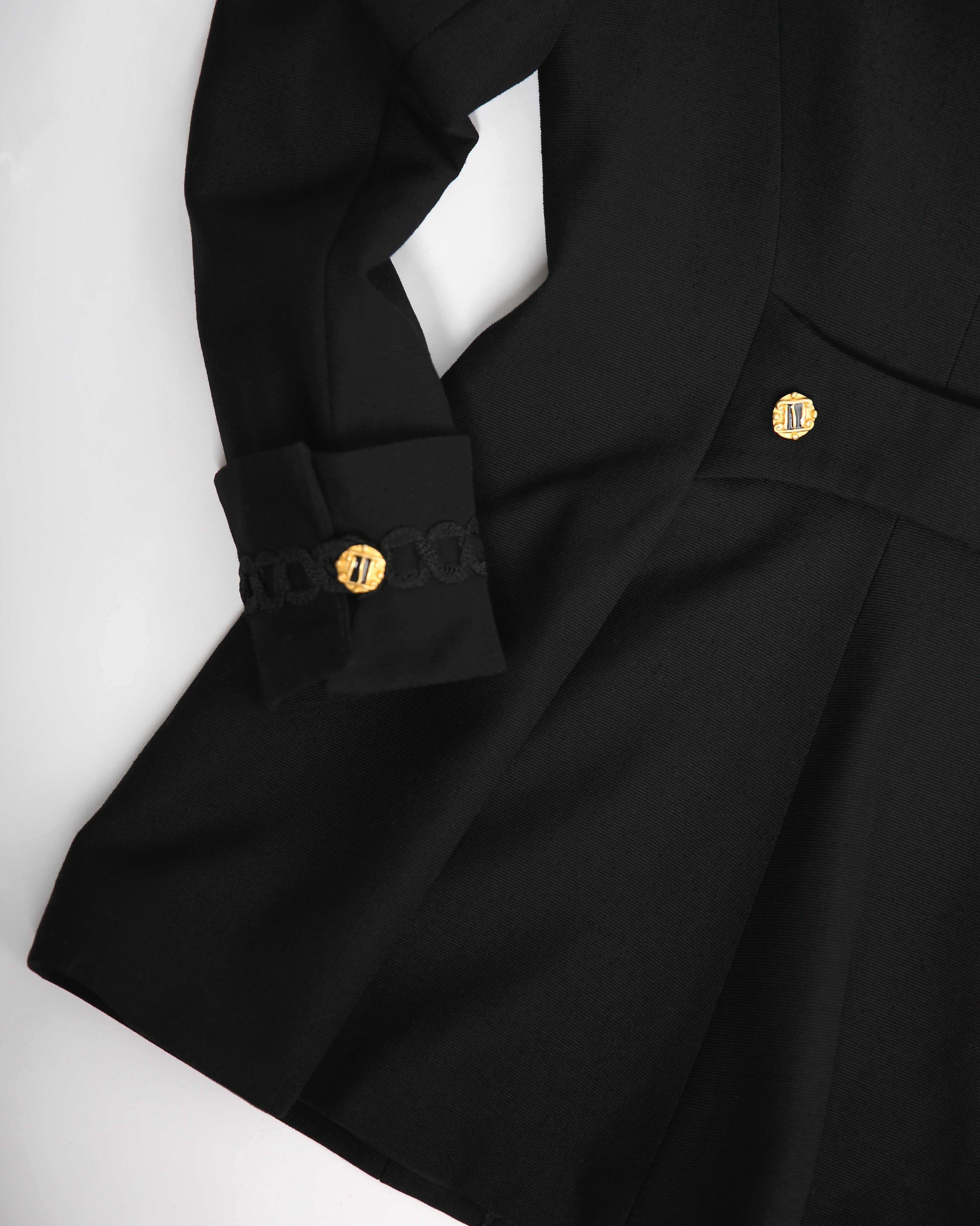 Louis Feraud vintage black gold button oversized braided blazer jacket 4