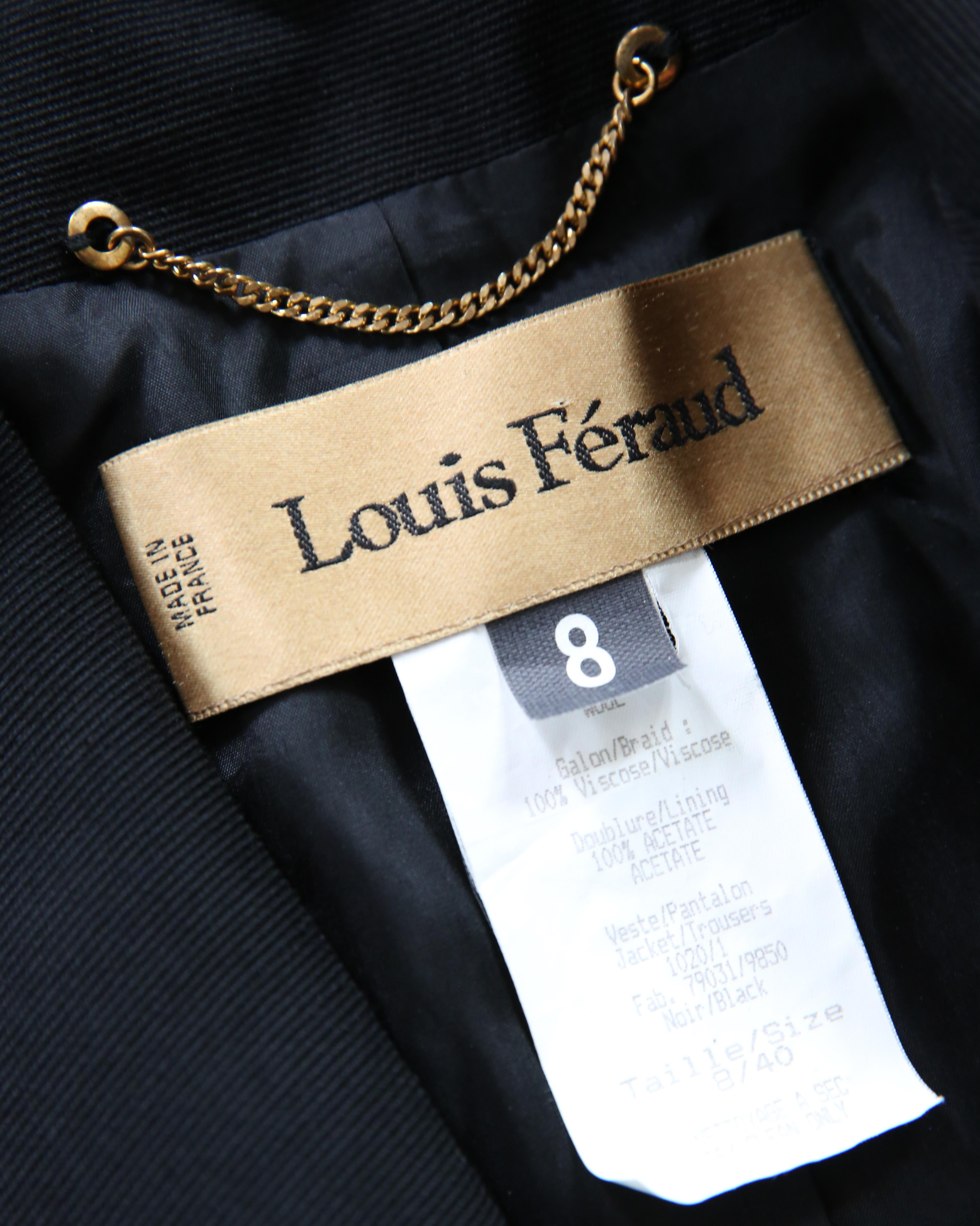 Chaqueta blazer trenzada vintage Louis Feraud negra con botones dorados de gran tamaño 6