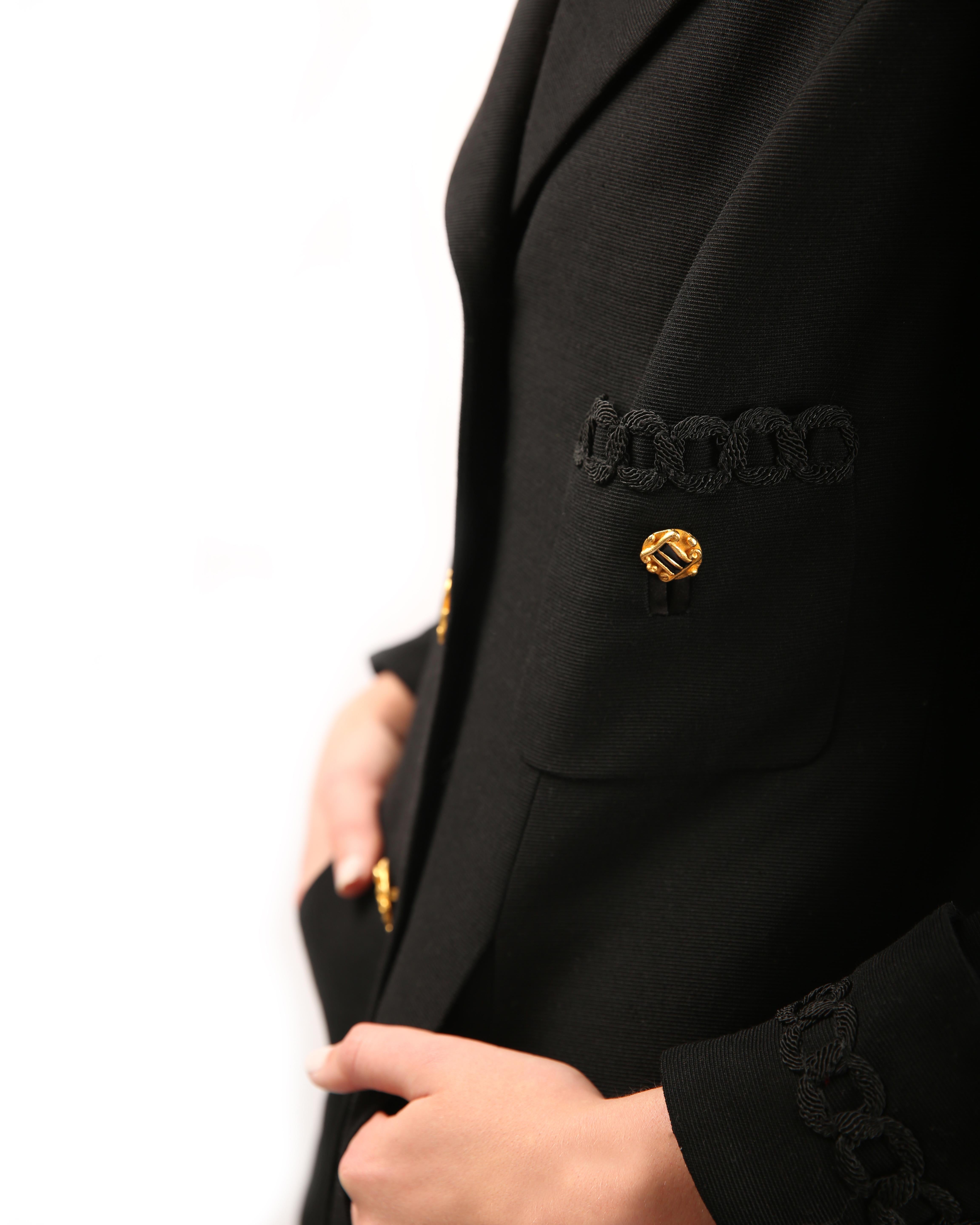 Louis Feraud vintage black gold button oversized braided blazer jacket 1