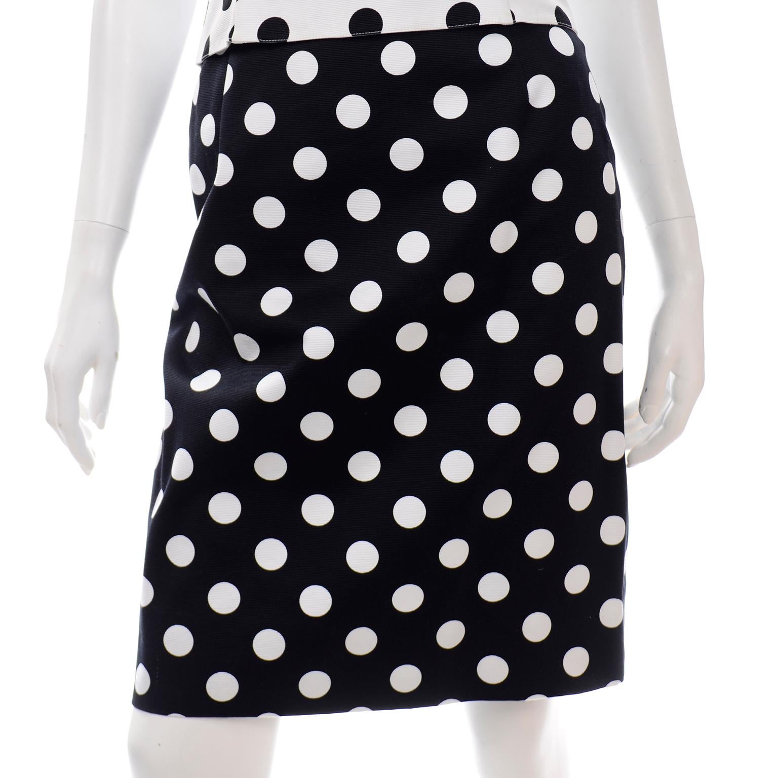 Louis Feraud Vintage Black & White Polka Dot 3Pc Outfit w Bustier Skirt & Jacket 2