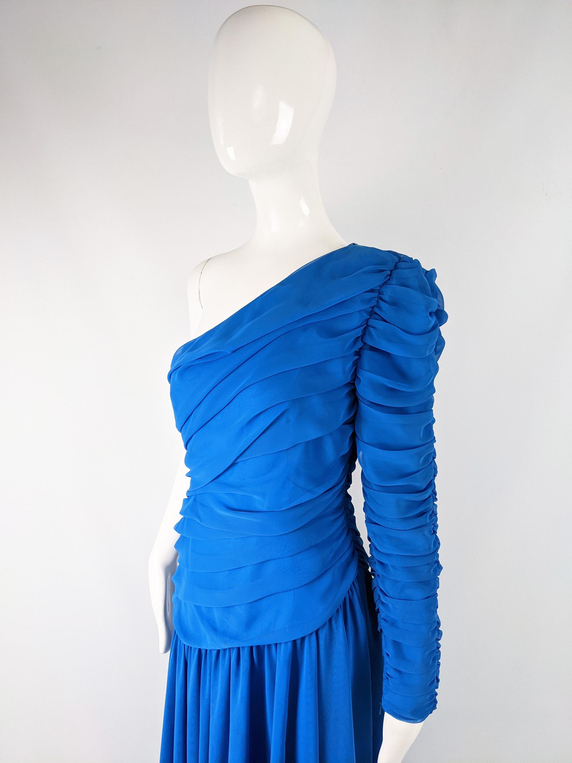 Louis Feraud Vintage Blue Chiffon Evening Dress In Excellent Condition In Doncaster, South Yorkshire