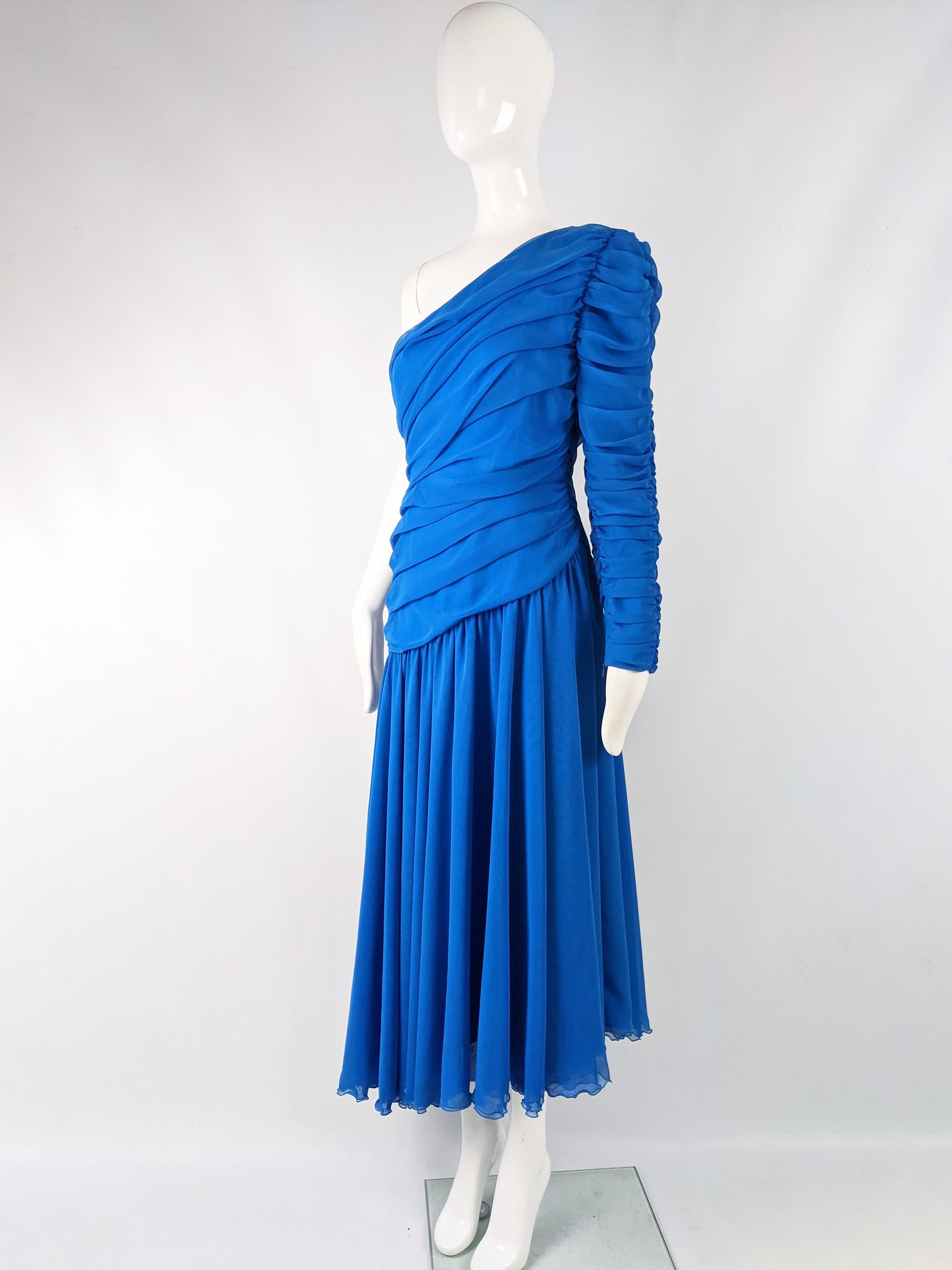 Women's Louis Feraud Vintage Blue Chiffon Evening Dress