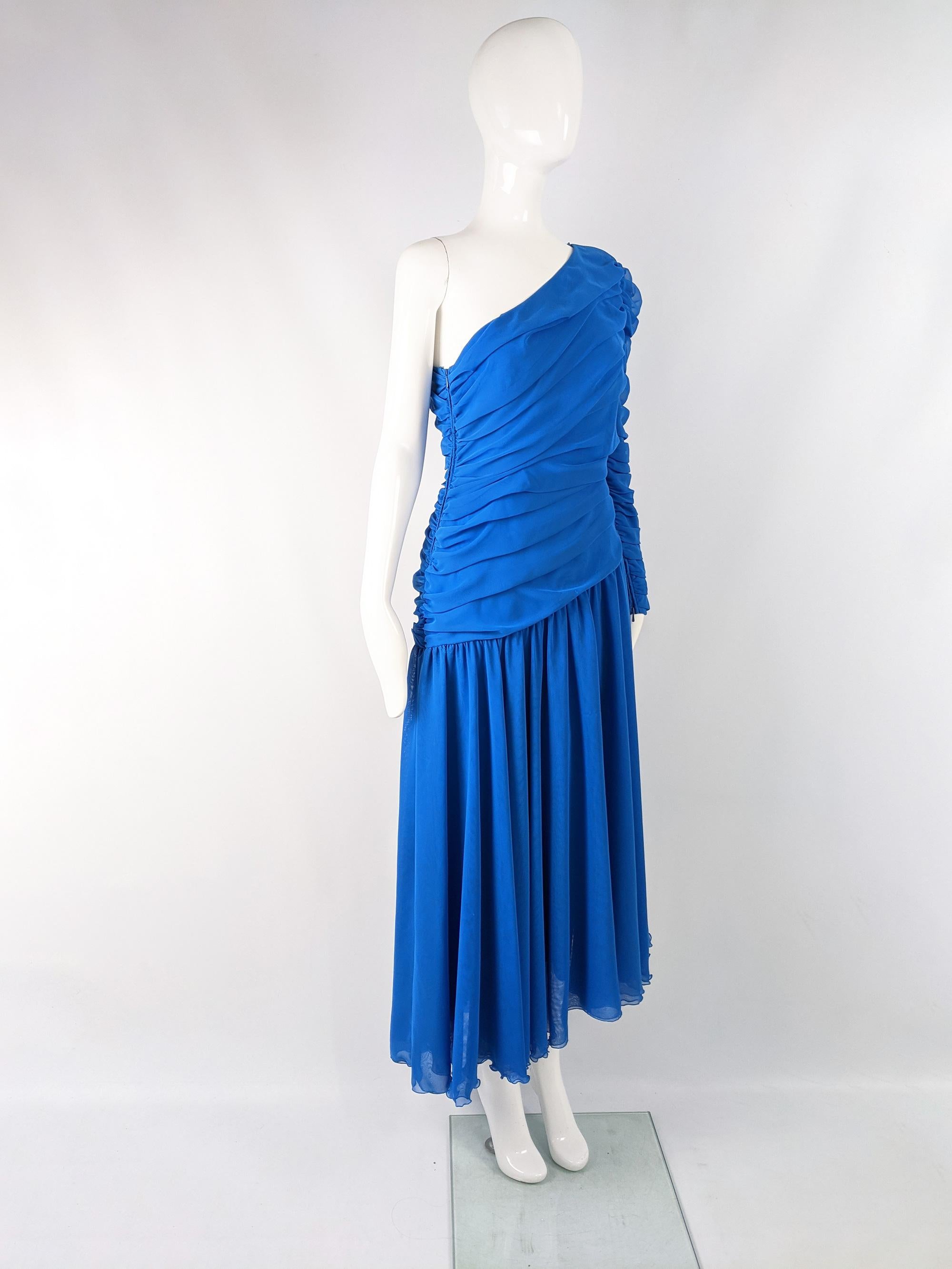 Louis Feraud Vintage Blue Chiffon Evening Dress 1