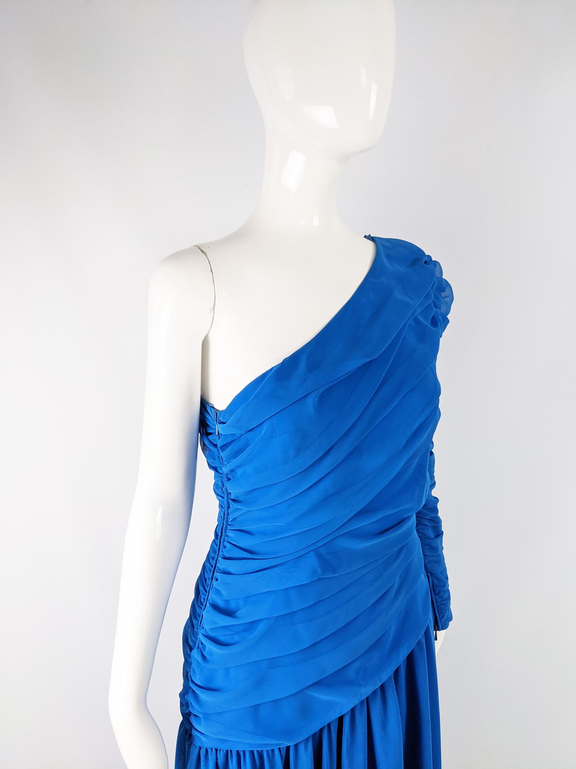 Louis Feraud Vintage Blue Chiffon Evening Dress 2