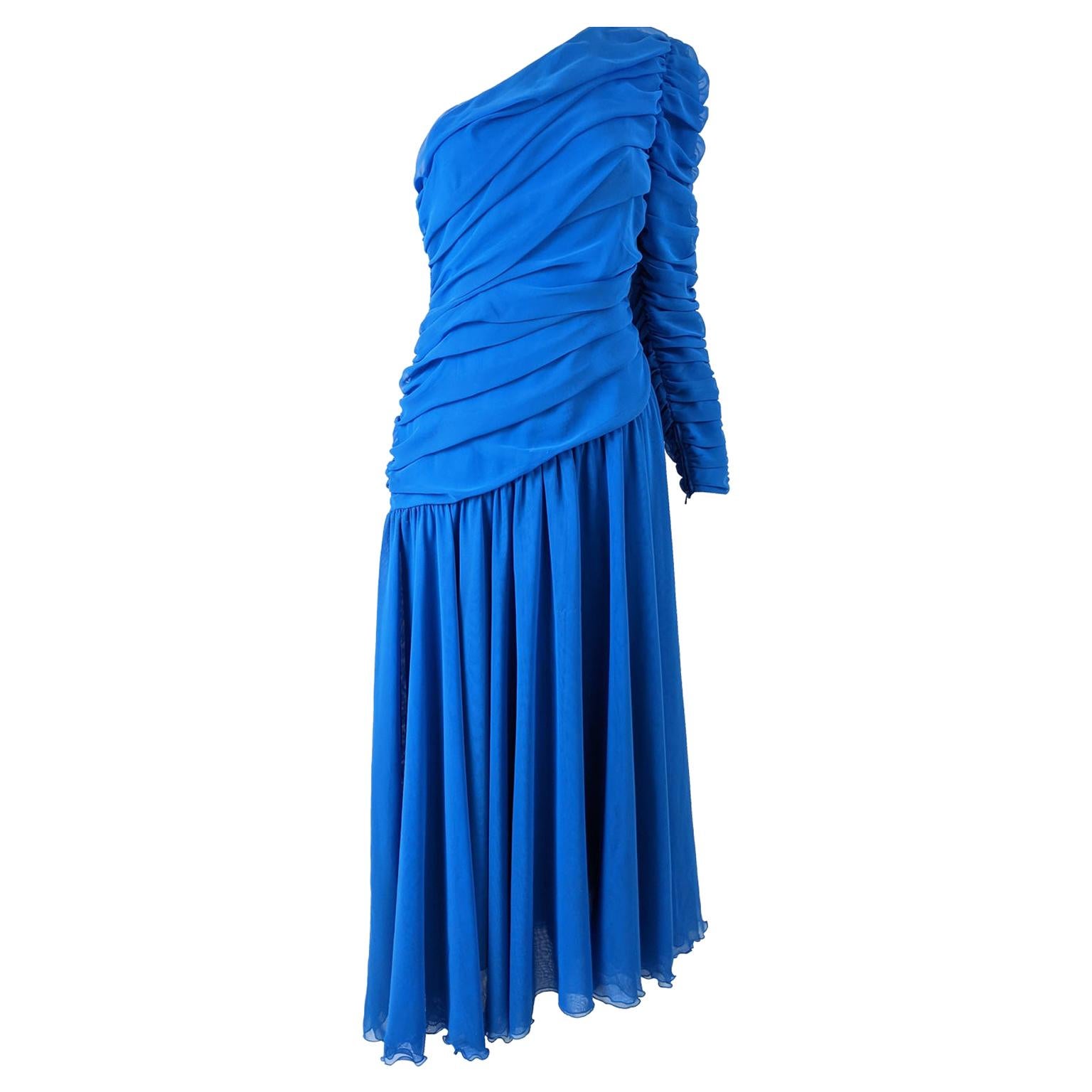 Louis Feraud Vintage Blue Chiffon Evening Dress