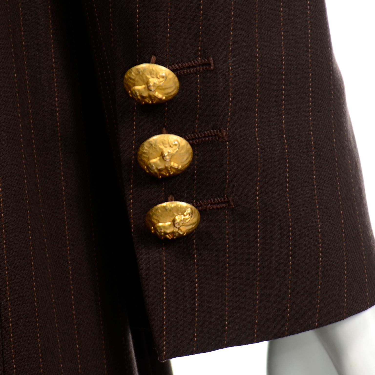 Louis Feraud Vintage Brown Pinstripe Trouser & Coat Suit 5