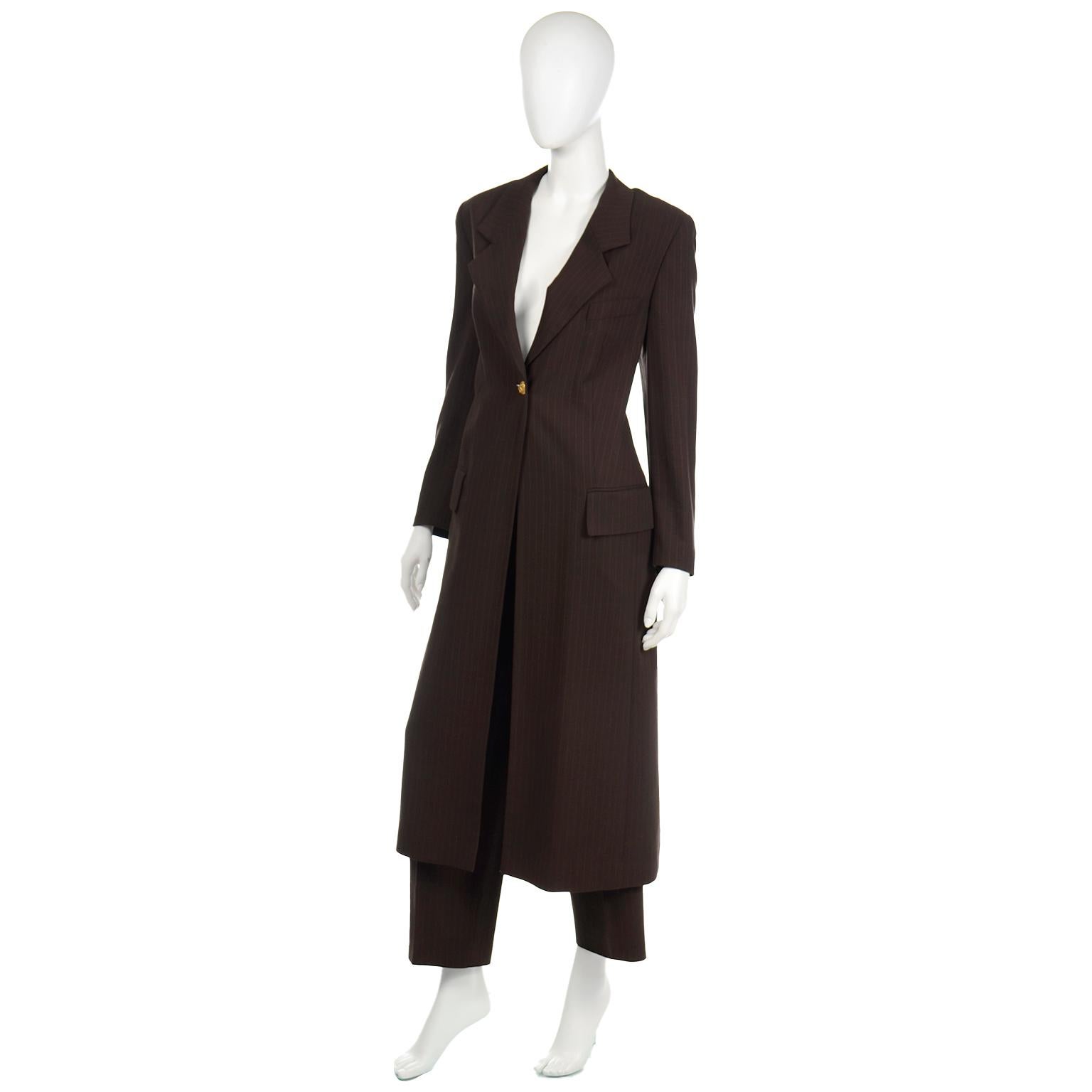 Black Louis Feraud Vintage Brown Pinstripe Trouser & Coat Suit