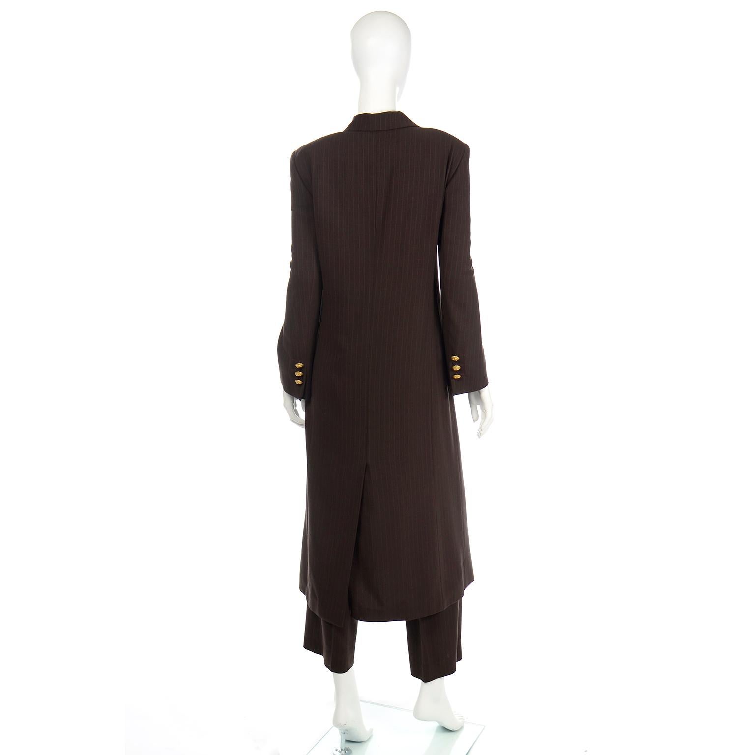 Louis Feraud Vintage Brown Pinstripe Trouser & Coat Suit In Excellent Condition In Portland, OR