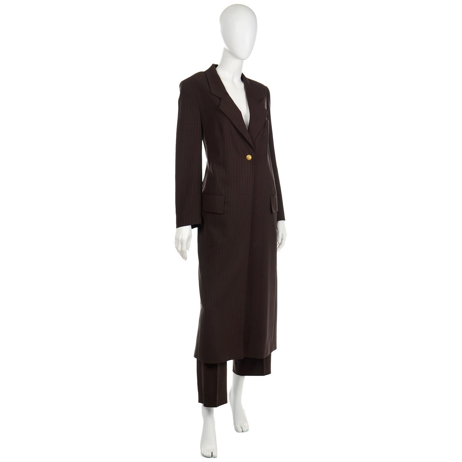 Women's Louis Feraud Vintage Brown Pinstripe Trouser & Coat Suit