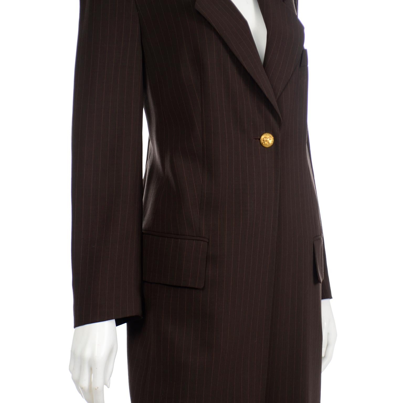 Louis Feraud Vintage Brown Pinstripe Trouser & Coat Suit 3
