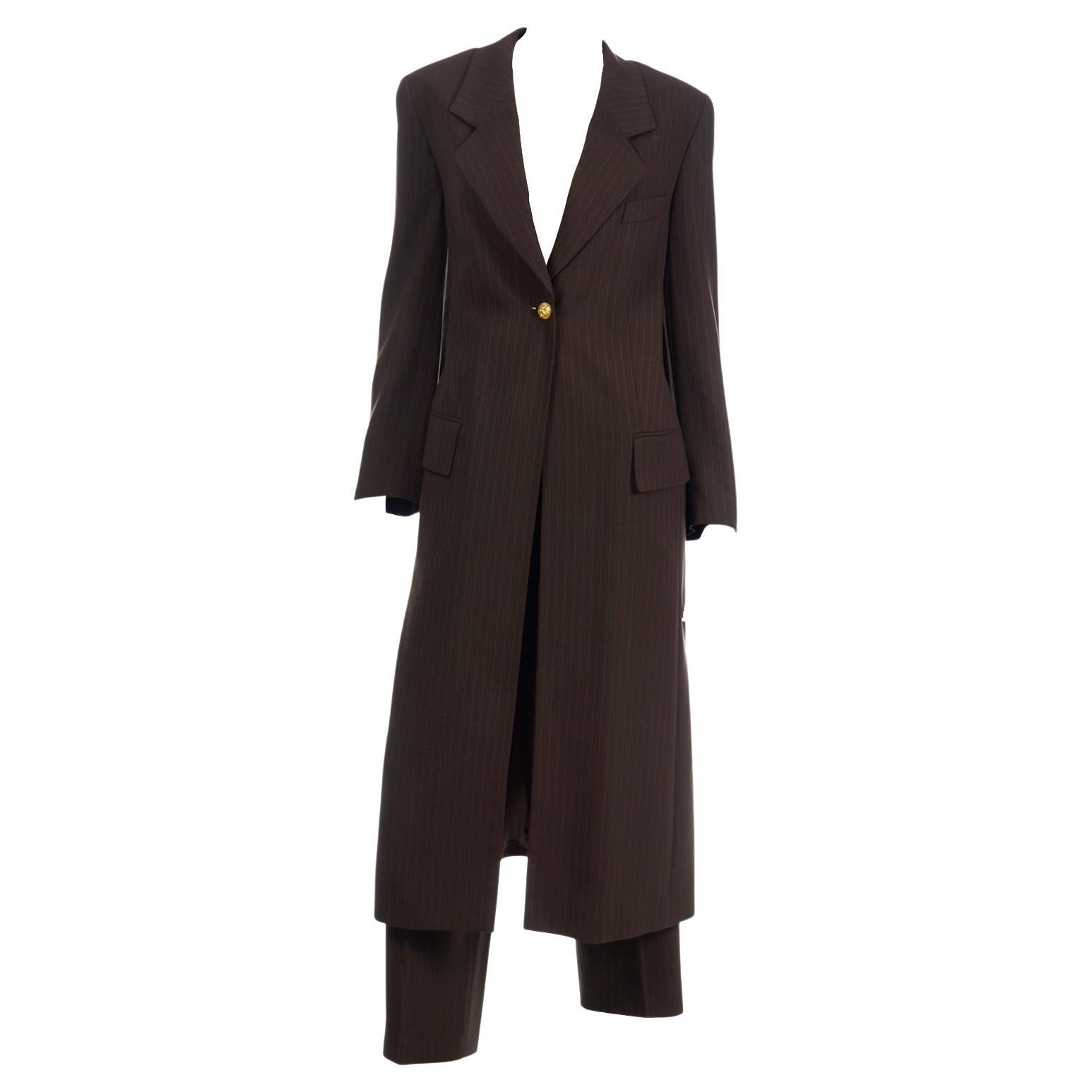 Louis Feraud Vintage Brown Pinstripe Trouser & Coat Suit