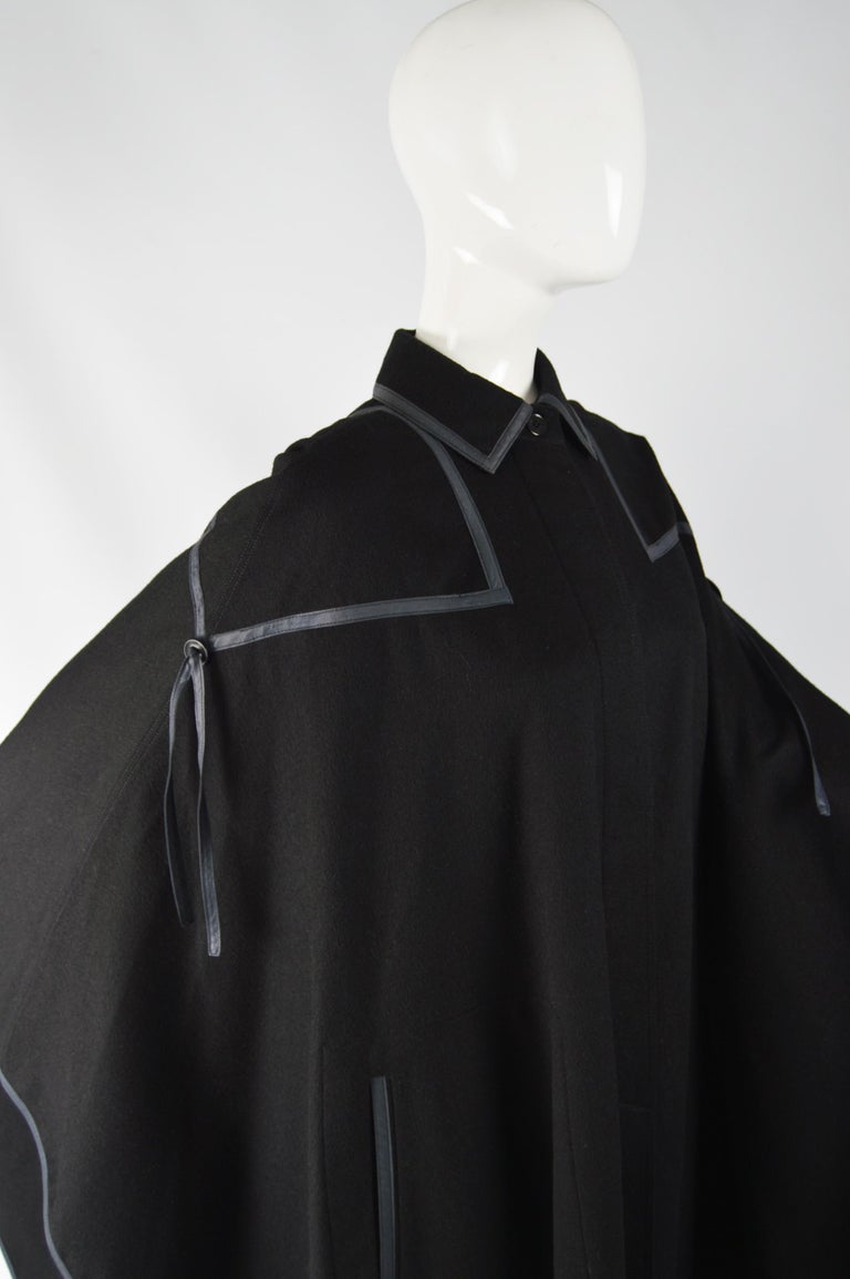 Louis Feraud Vintage Long Black Wool Cape For Sale at 1stDibs