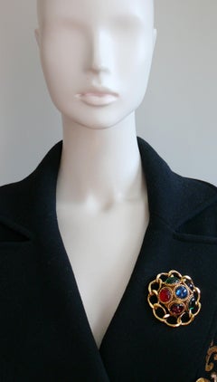 Louis Feraud Vintage Massive Multicolored Glass Cabochons Domed Brooch