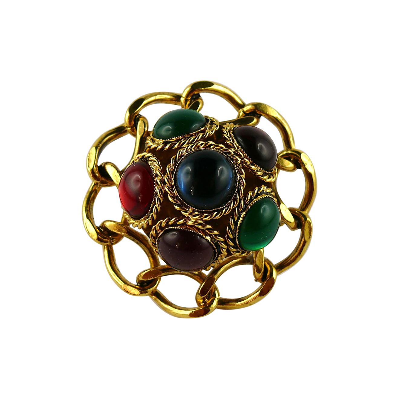 Louis Feraud Earrings Bijoux Vintage Glass Rhinestone Gold