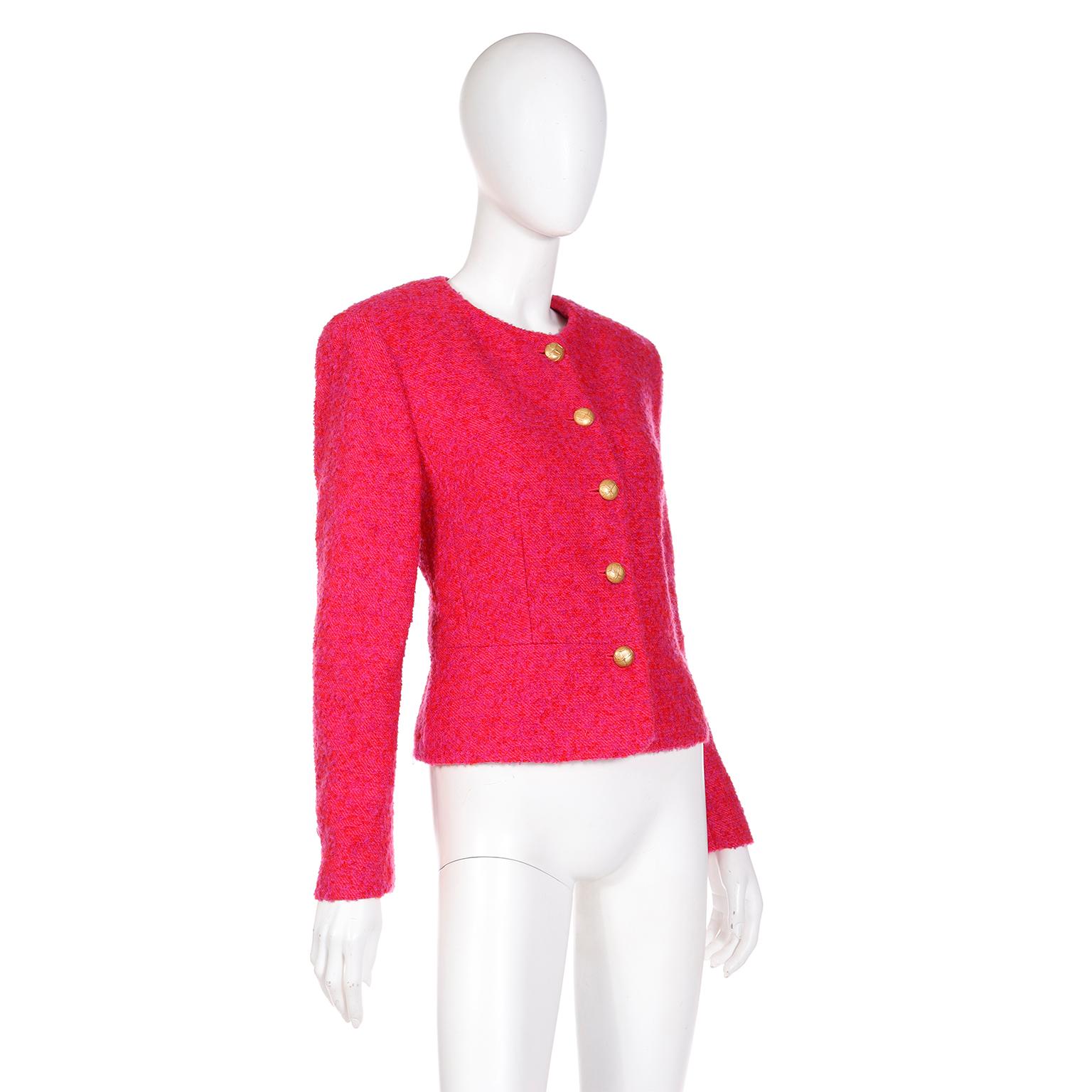 Rouge Louis Feraud Vintage Pink Red Purple Boucle Mohair Wool Cropped Jacket en vente