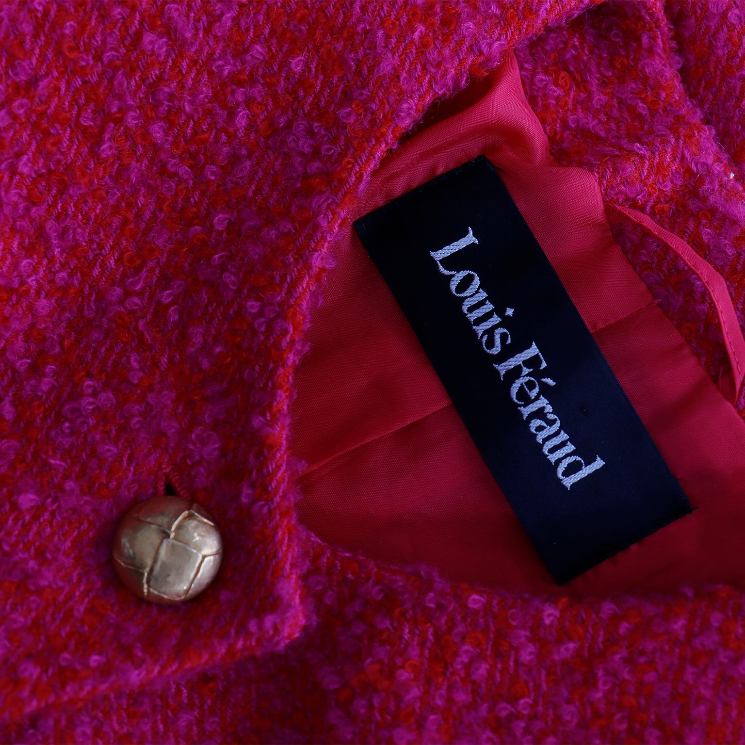 Louis Feraud Vintage Pink Red Purple Boucle Mohair Wool Cropped Jacket For Sale 2