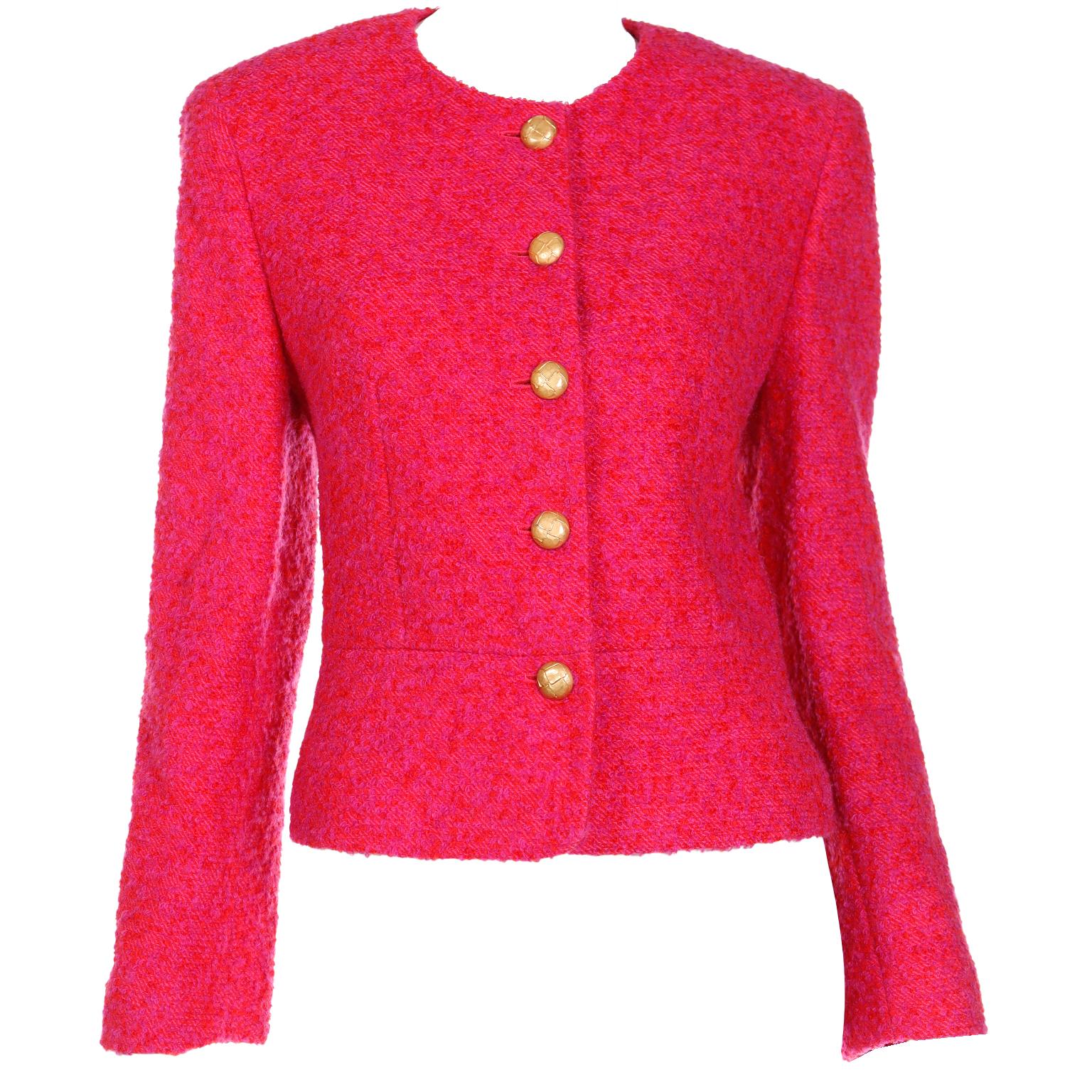 Louis Feraud Vintage Pink Red Purple Boucle Mohair Wool Cropped Jacket For Sale 3