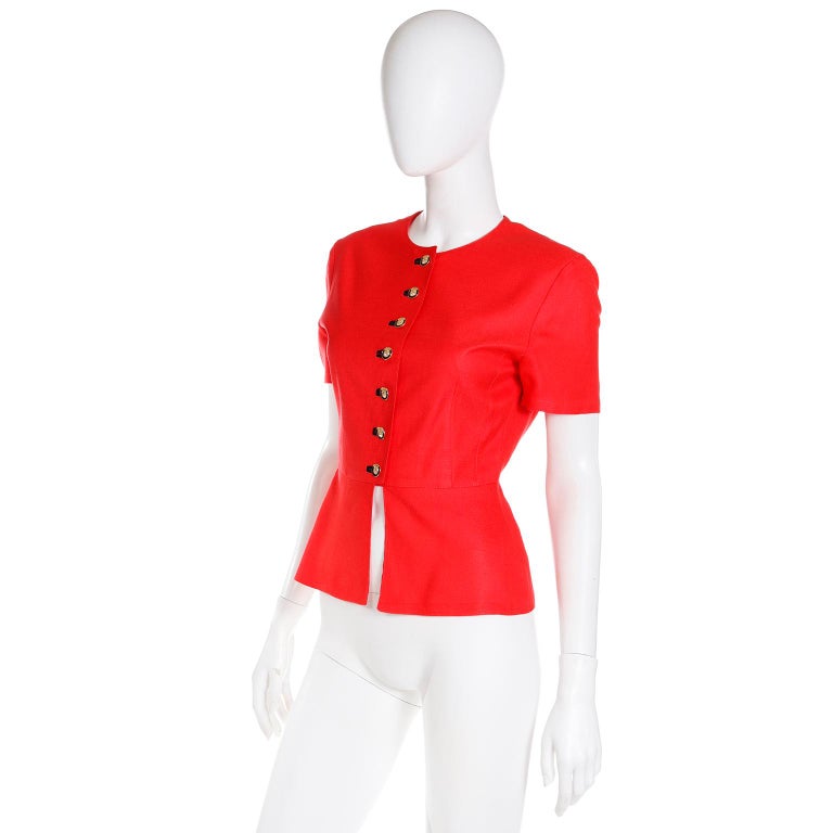Louis Feraud Vintage Red Short Sleeve Jacket For Sale at 1stDibs