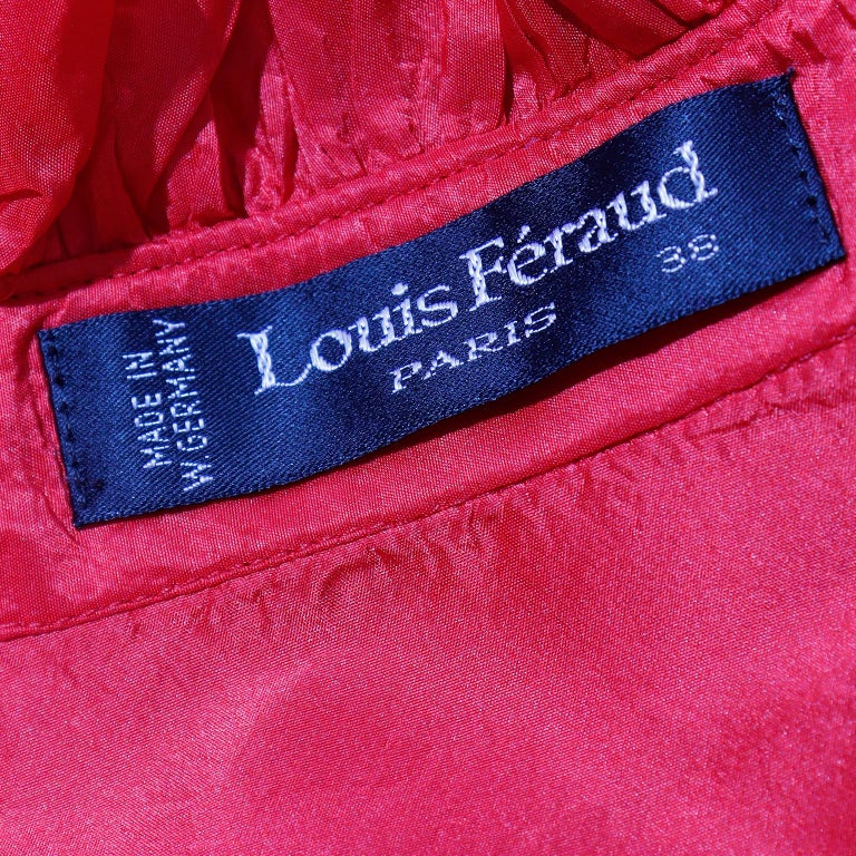 Louis Feraud Vintage Red Silk Satin Ruffled Blouse For Sale at 1stDibs