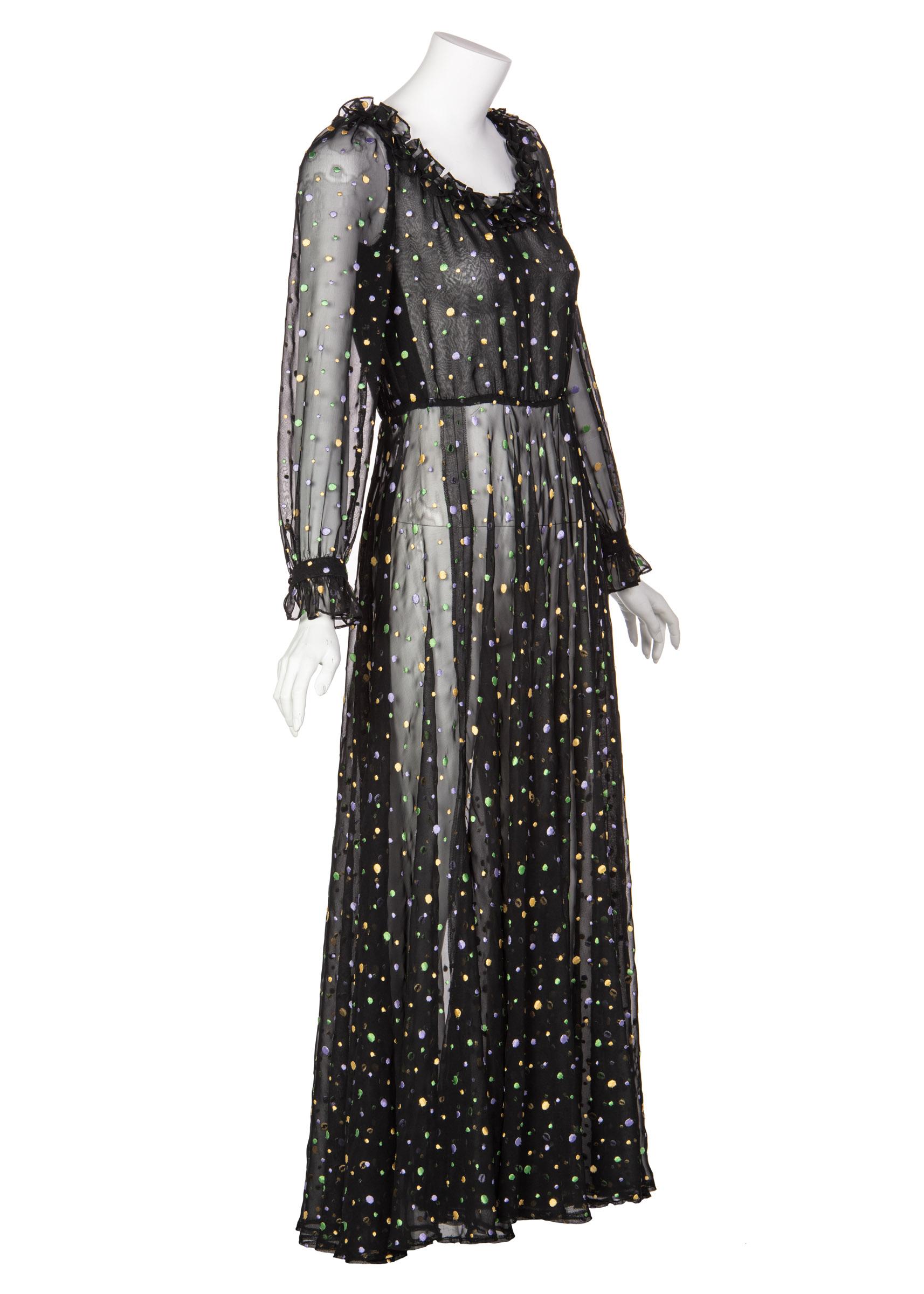 Louis Feraud Vintage Sheer Embroidered Dot Dress, 1970s   In Excellent Condition In Boca Raton, FL