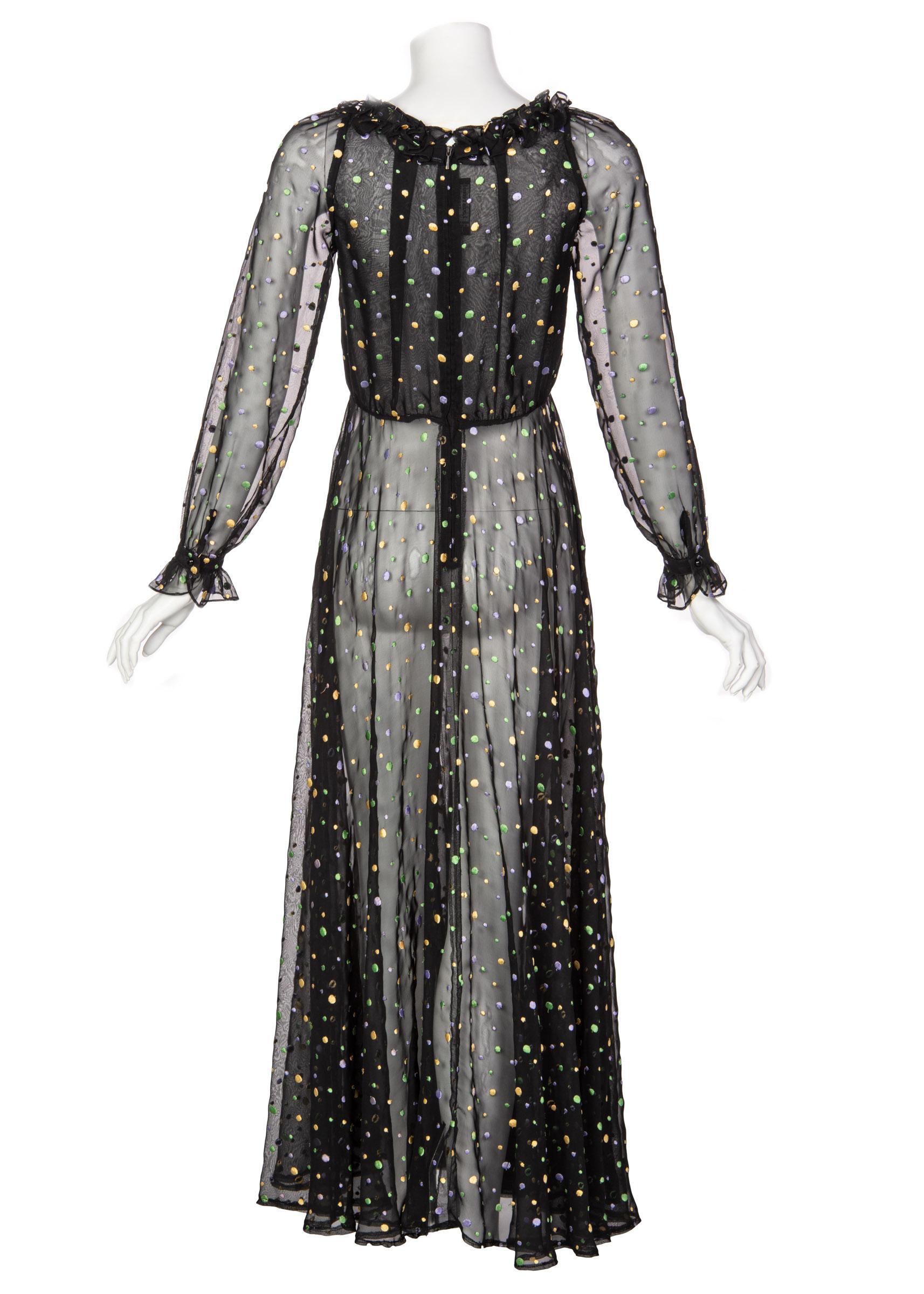 Women's Louis Feraud Vintage Sheer Embroidered Dot Dress, 1970s  