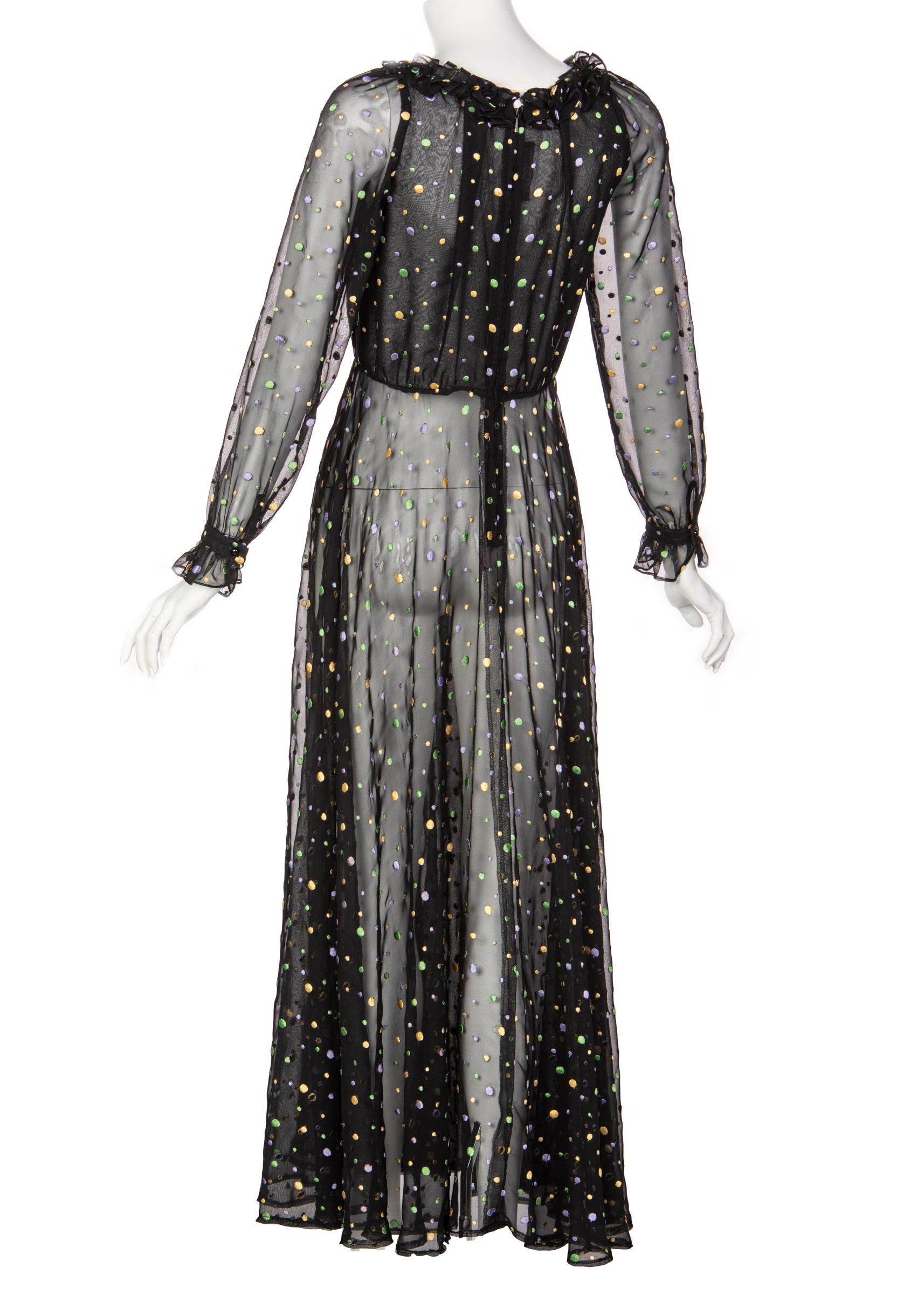 Louis Feraud Vintage Sheer Embroidered Dot Dress, 1970s   1