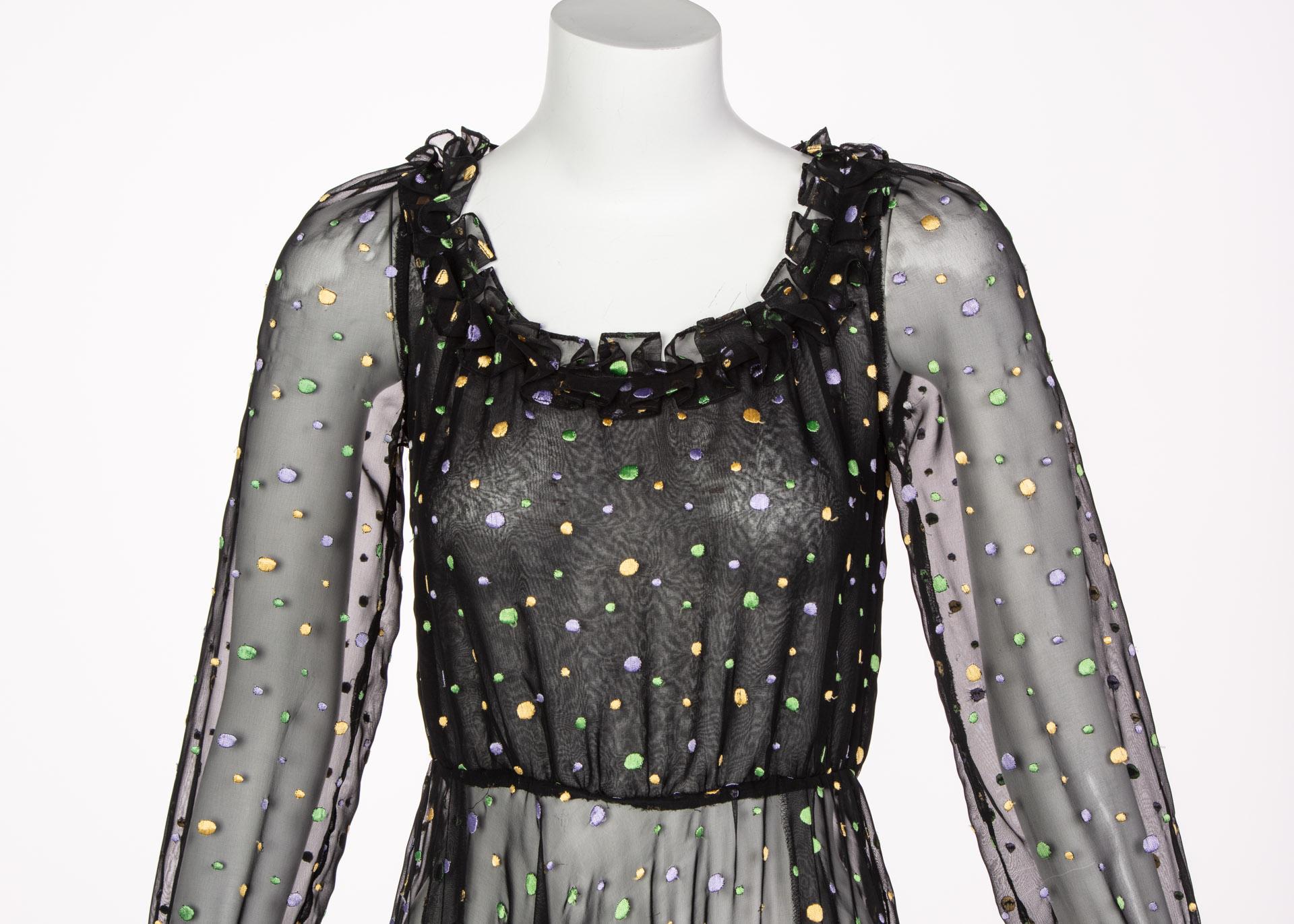 Louis Feraud Vintage Sheer Embroidered Dot Dress, 1970s   3