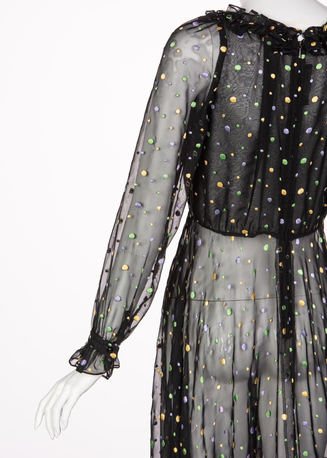 Louis Feraud Vintage Sheer Embroidered Dot Dress, 1970s   4