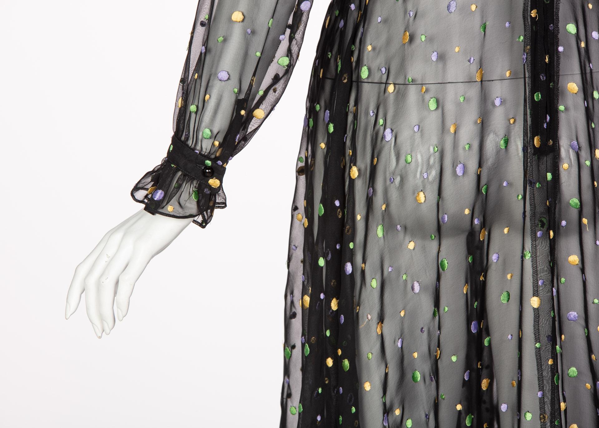 Louis Feraud Vintage Sheer Embroidered Dot Dress, 1970s   5