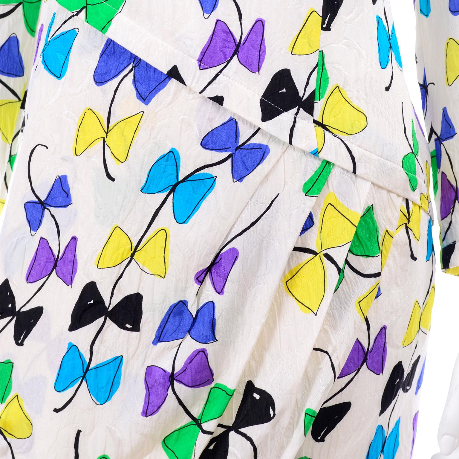 Louis Feraud Vintage Silk Dress in Colorful Kite String Bow Print 1
