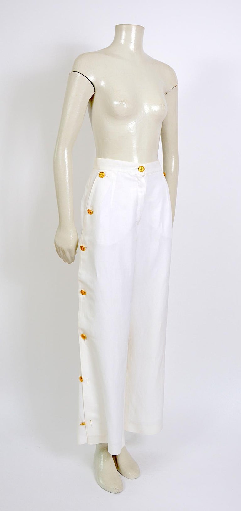 Louis Feraud vintage white linen and gold buttons trousers For Sale at  1stDibs | louis feraud pants