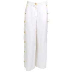 Louis Feraud Vintage white linen and gold buttons trousers