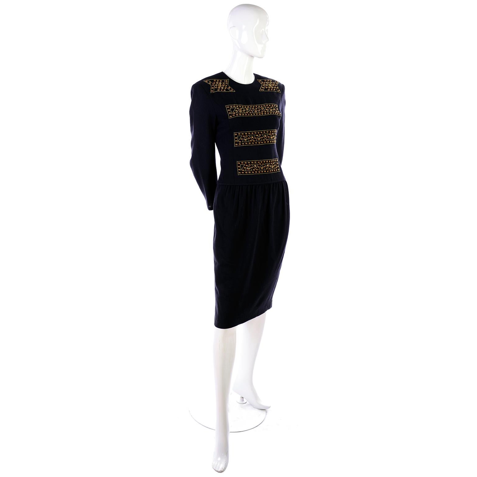 Louis Feraud Vintage Wool Knit Dress With Copper Bead Details In Excellent Condition In Portland, OR