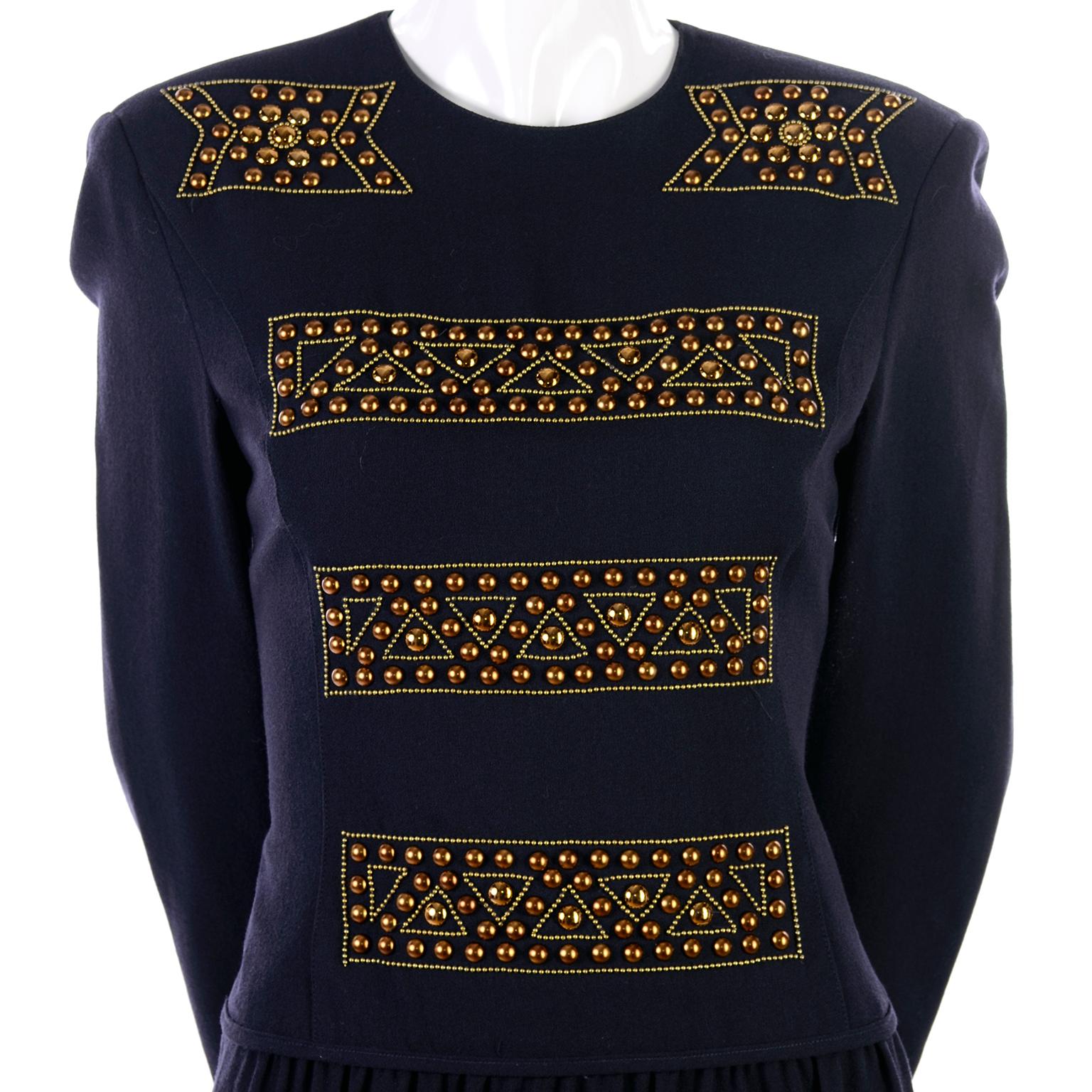 Women's Louis Feraud Vintage Wool Knit Dress With Copper Bead Details