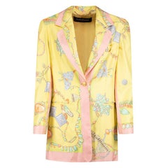 Louis Feraud, blazer jaune vintage imprimé bijoux, taille L