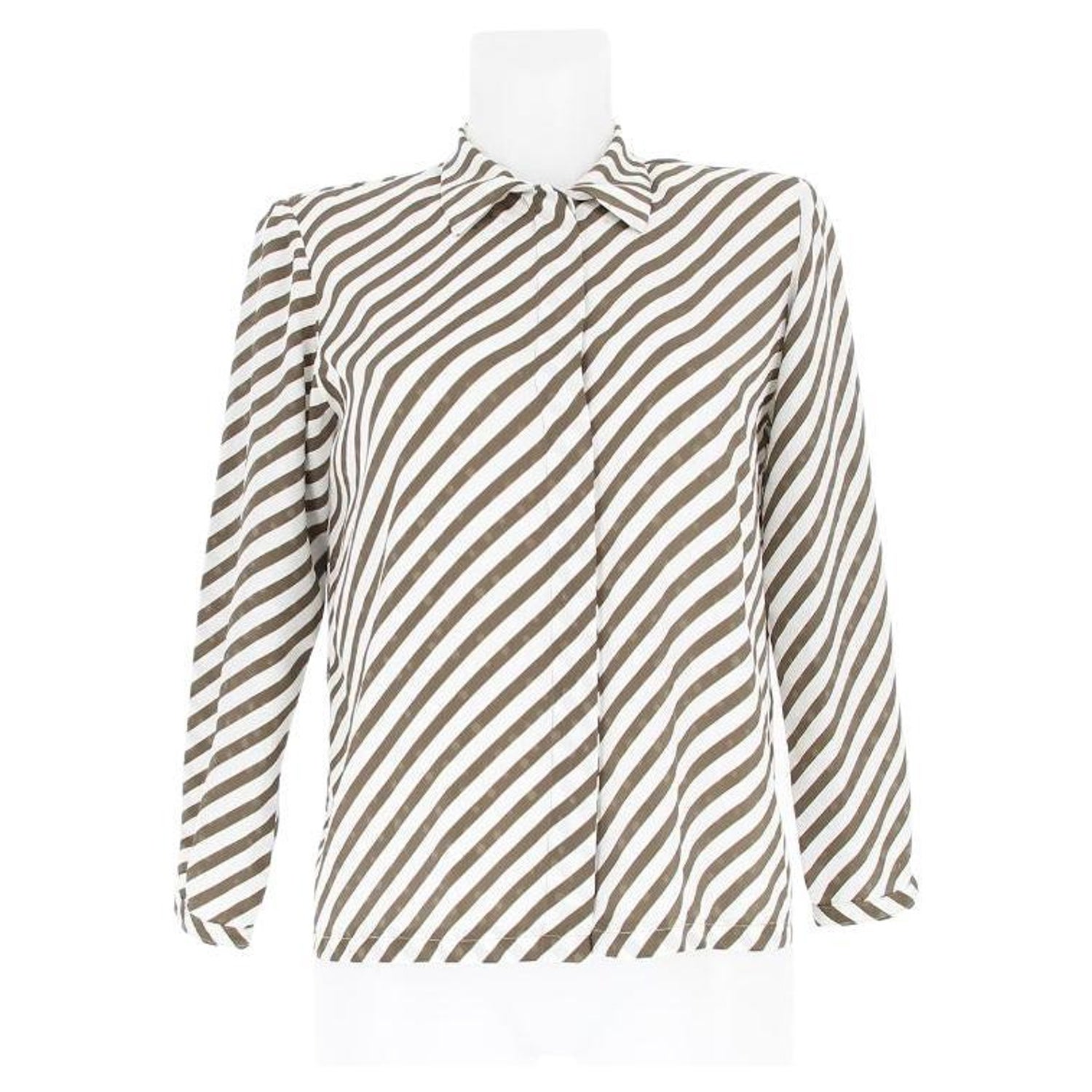 Louis Féraud White Shirt with Brown Stripes For Sale at 1stDibs
