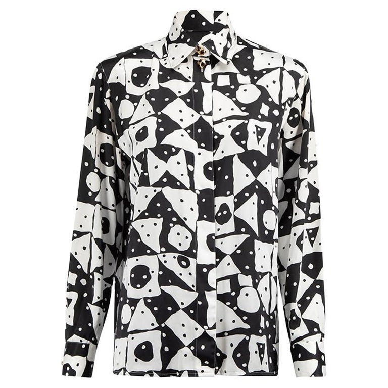 Louis Féraud Women's Black and White Abstract Pattern Blouse For Sale at  1stDibs
