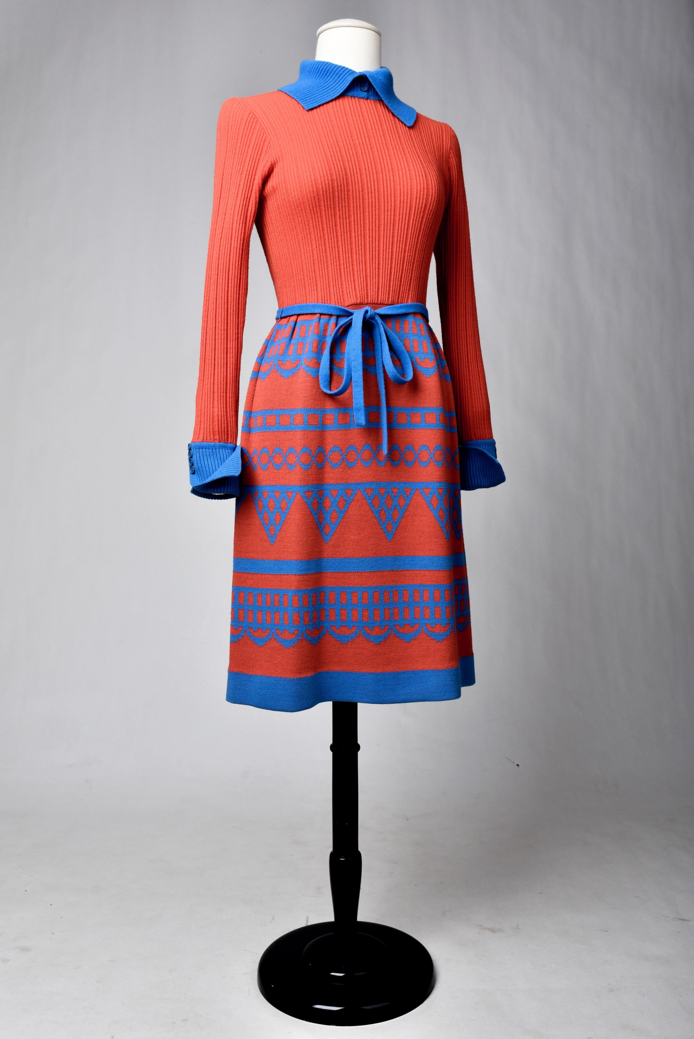 A Louis Féraud wool knit Dress by Rembrandt Circa 1975 For Sale 2