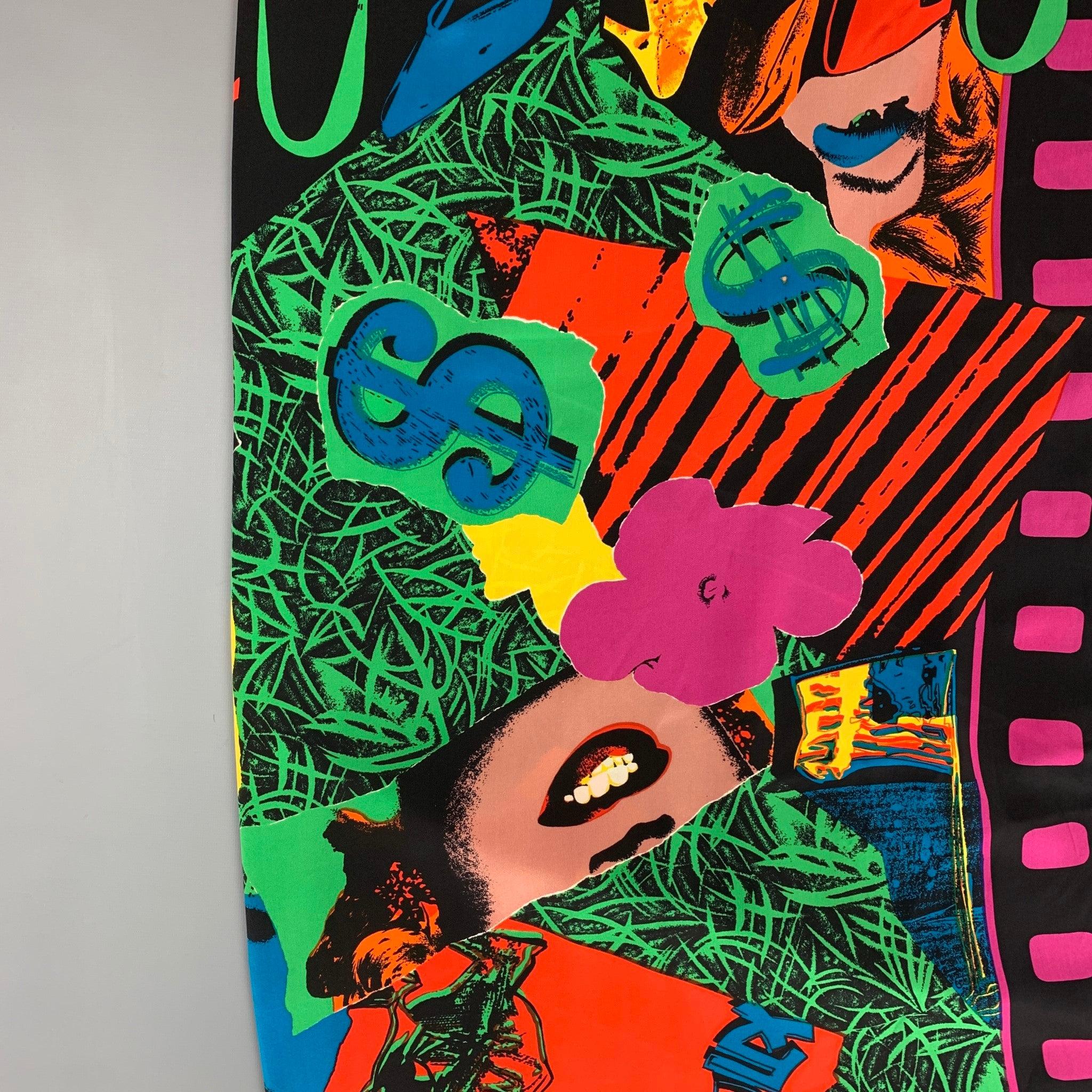 LOUIS FERAUD x ANDY WARHOL - Écharpe noire imprimée multicolore Bon état - En vente à San Francisco, CA
