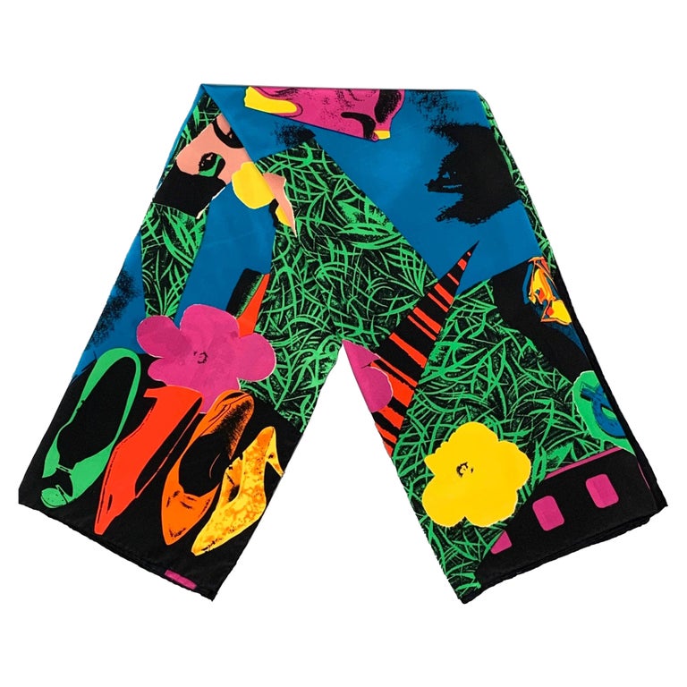 LOUIS FERAUD x ANDY WARHOL Schwarzer mehrfarbiger Schal mit Druck