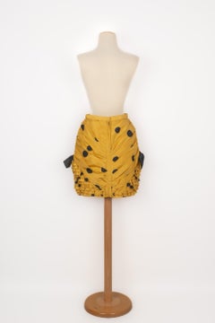 Louis Feraud Yellow Taffeta Skirt with Black Polka Dots