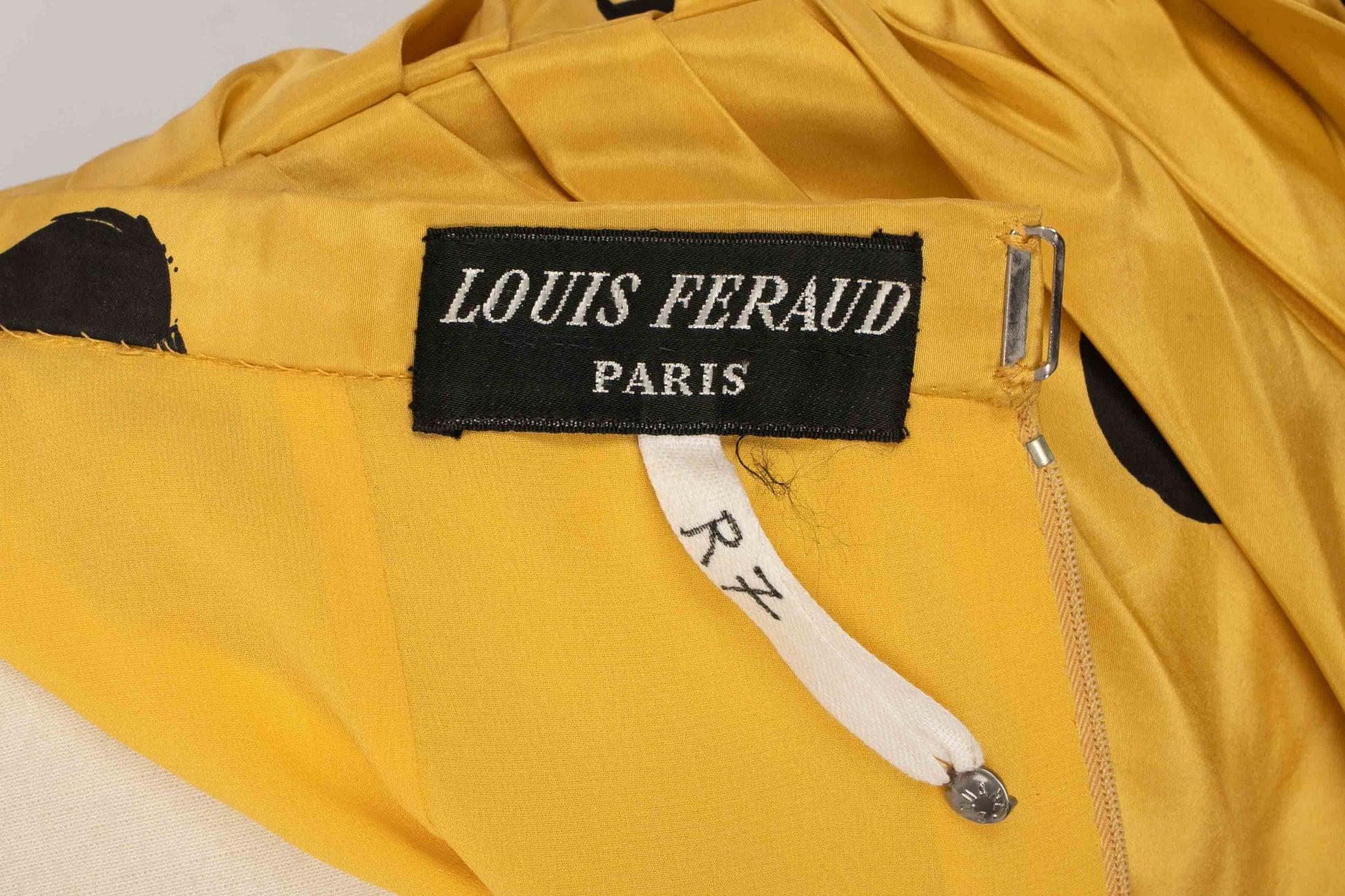 Louis Feraud Yellow Taffeta Skirt with Black Polka Dots For Sale 3