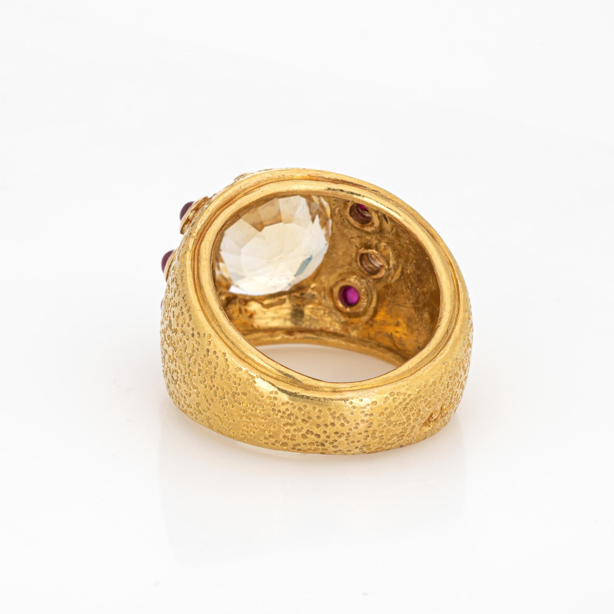 Modern Louis Feron Citrine Ruby Ring 60s Vintage Band 18k Yellow Gold Sz 8.5 Jewelry   For Sale