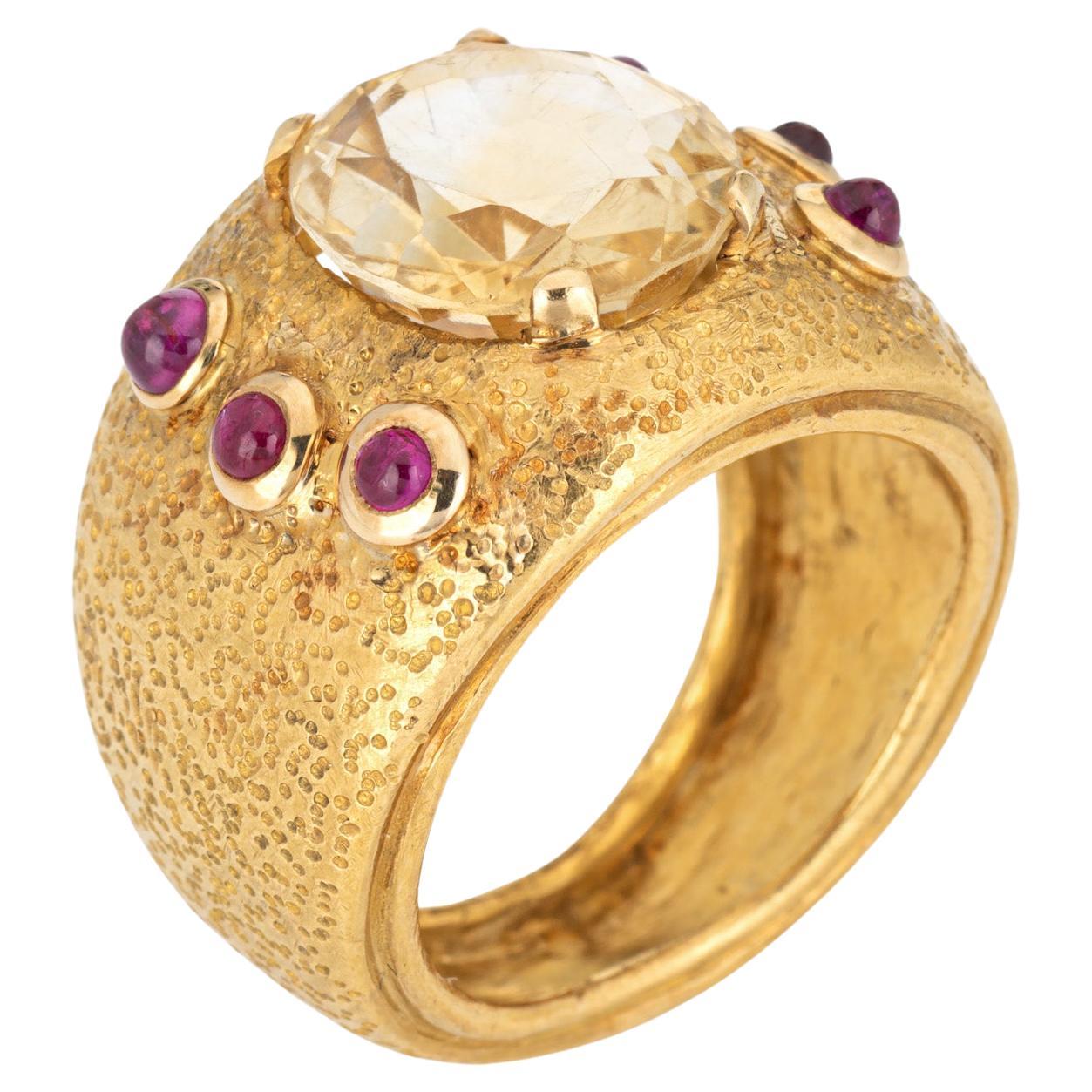 Louis Feron Citrine Ruby Ring 60s Vintage Band 18k Yellow Gold Sz 8.5 Jewelry   For Sale