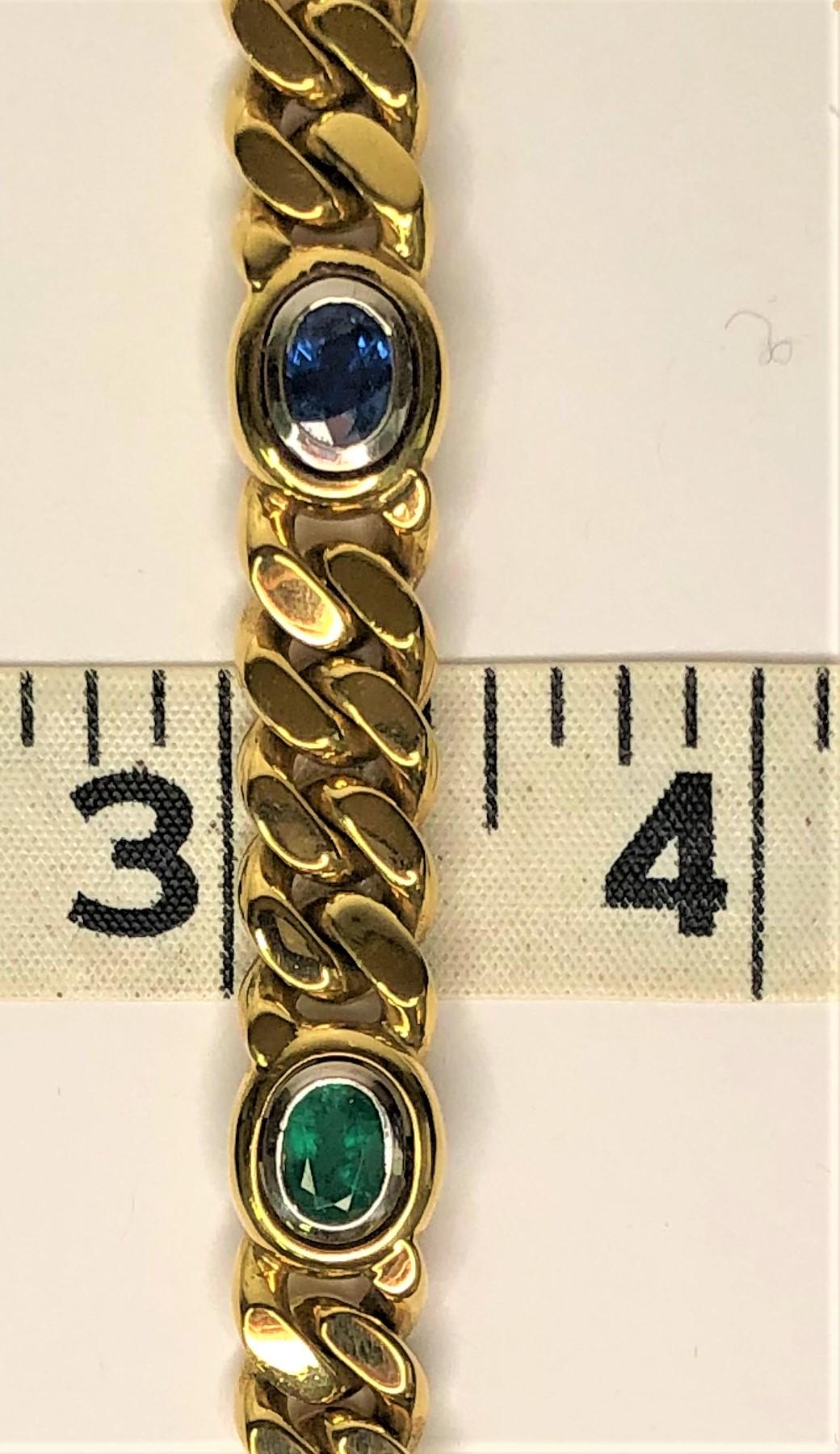 Taille ovale Bracelet Louis Fiessler 18 carats en saphirs, émeraudes et rubis en vente