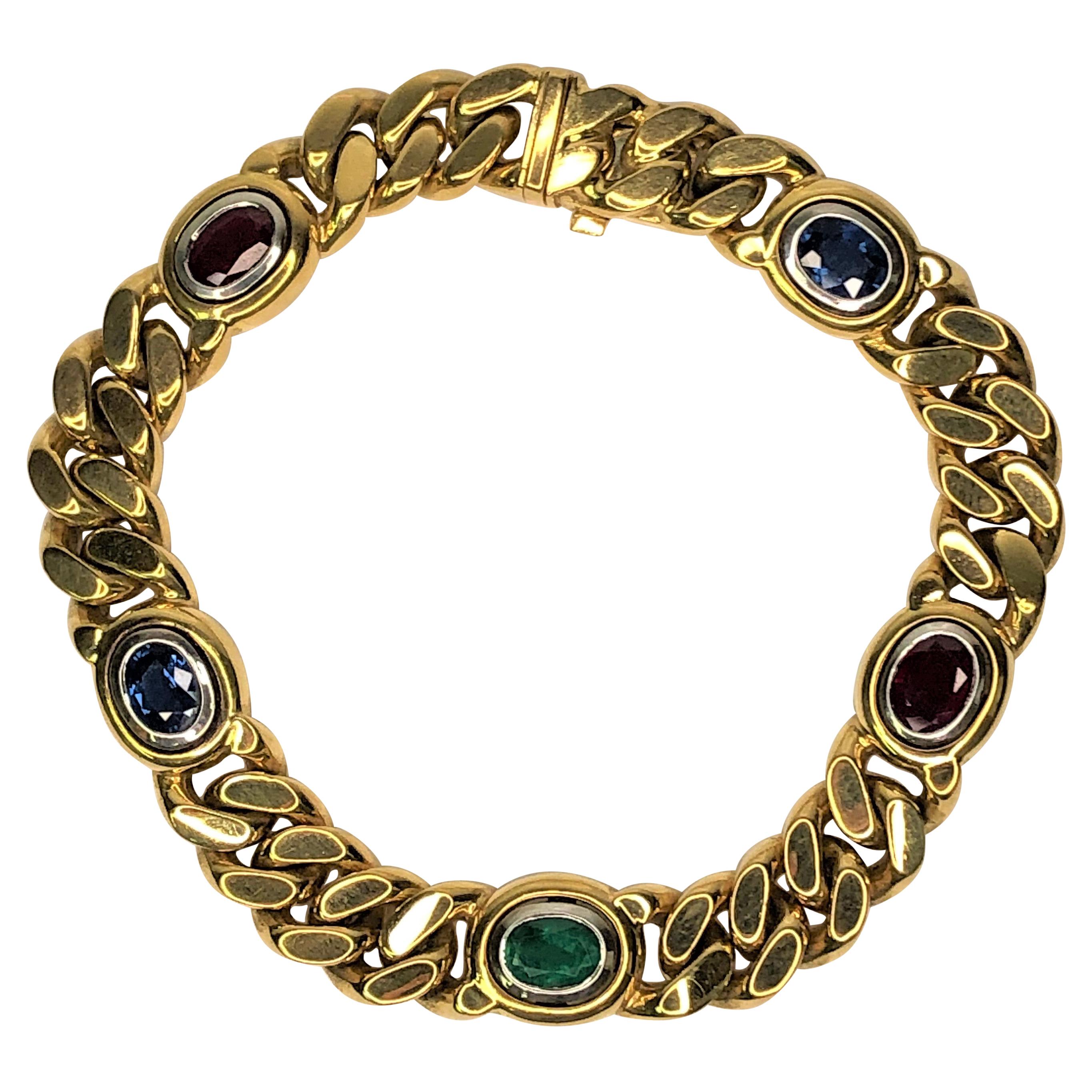Armband aus 18KY Saphiren, Smaragden und Rubinen von Fiessler im Angebot